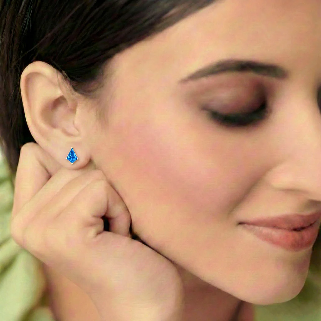 Blue Topaz Kite Stud Earrings in 925 Sterling Silver 7x5 MM 1.50ct - Image 7