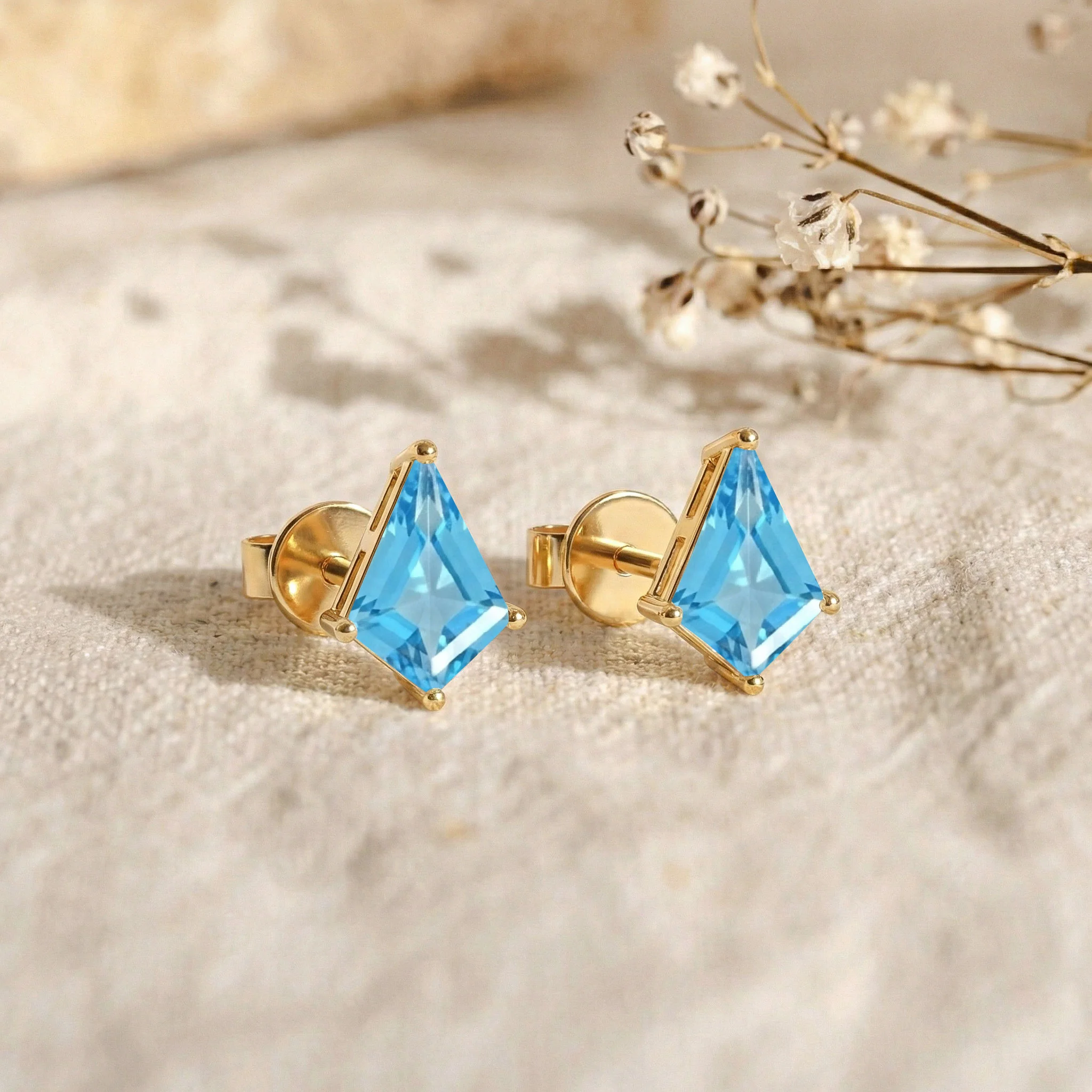 Blue Topaz Kite Stud Earrings in 925 Sterling Silver 7x5 MM 1.50ct - Image 8