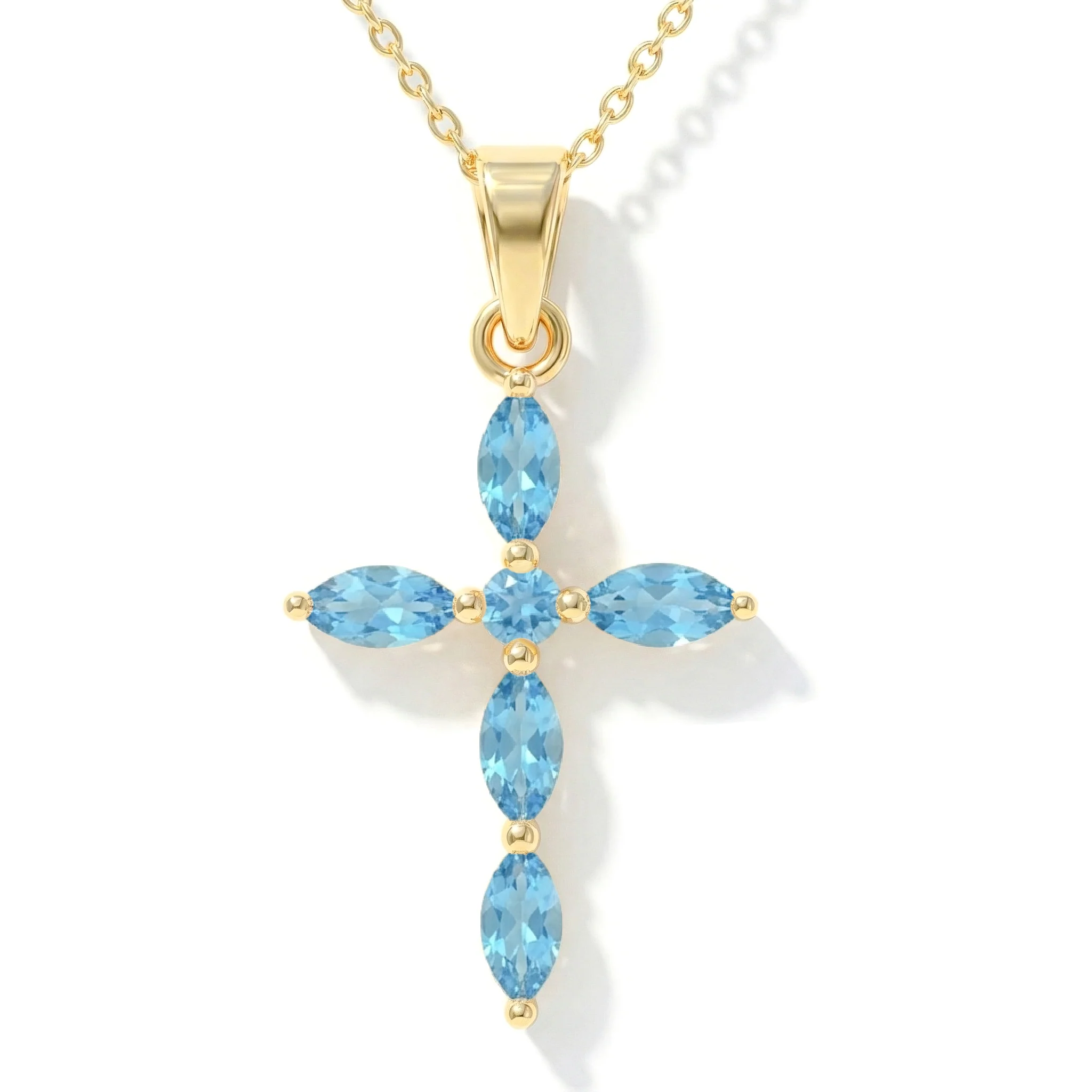 Blue Topaz Marquise Cross Pendant Necklace in 925 Sterling Silver 2ct - Image 8