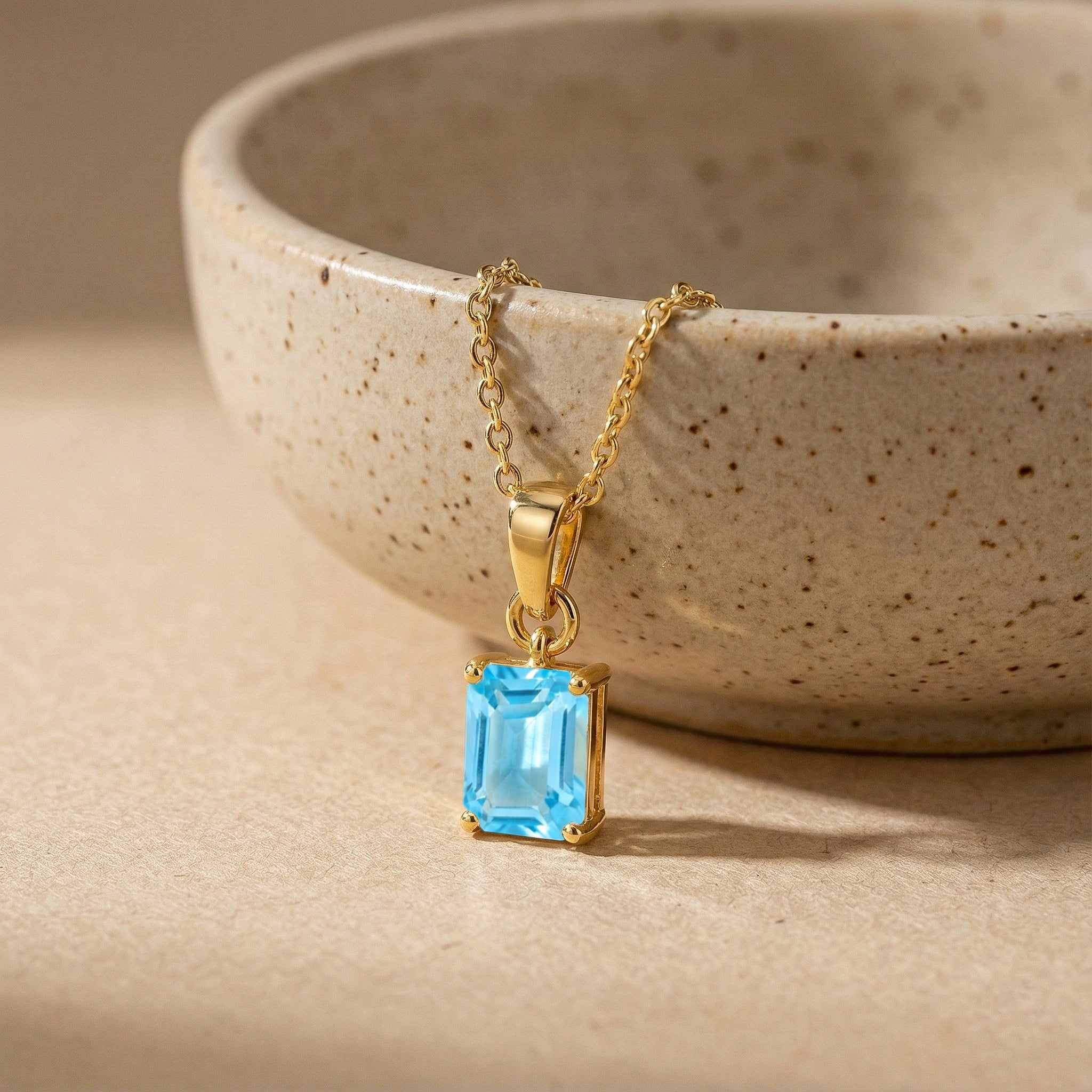Blue Topaz Octagon Solitaire Pendant Necklace in 925 Sterling Silver 9x7 MM 1.4ct - Image 11