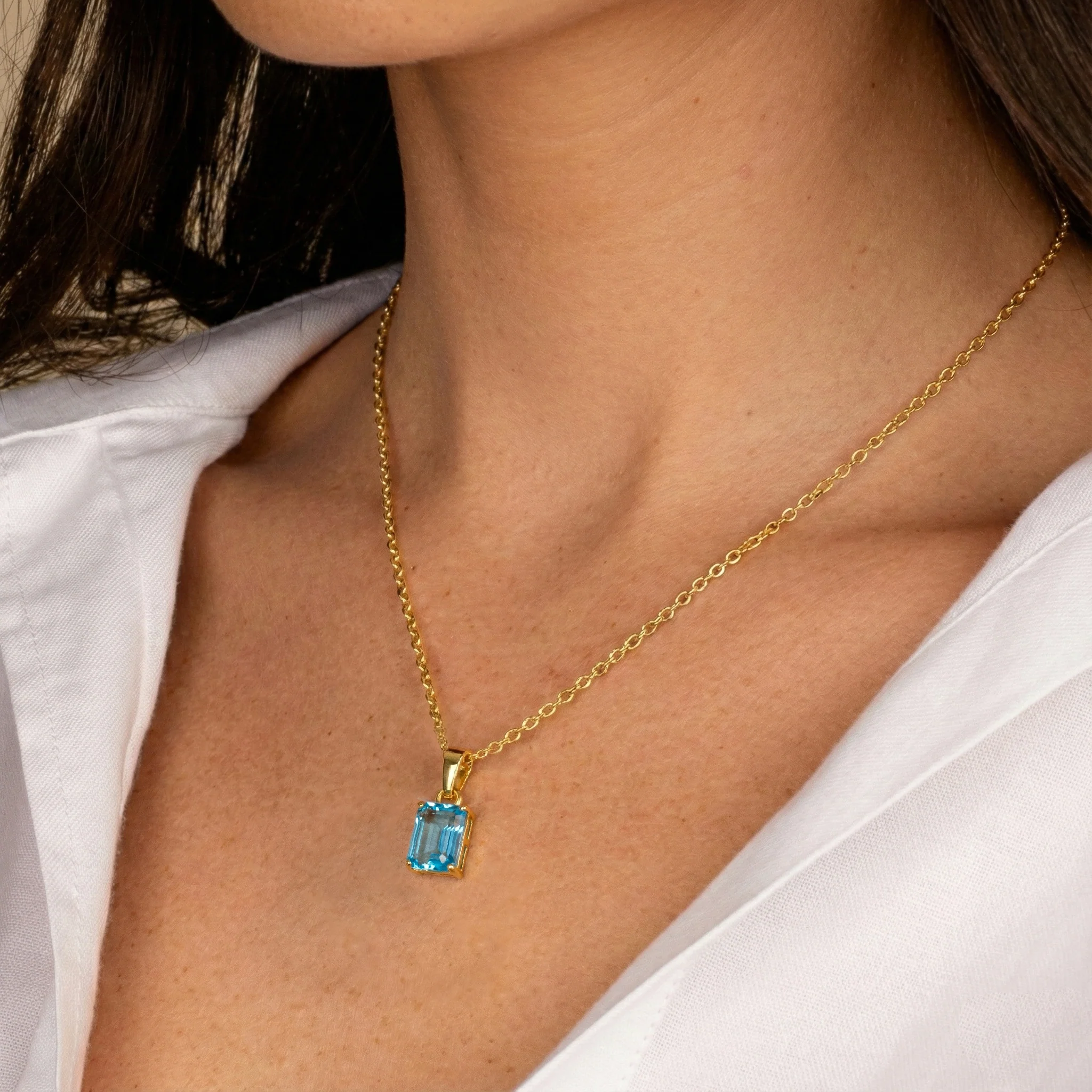 Blue Topaz Octagon Solitaire Pendant Necklace in 925 Sterling Silver 9x7 MM 1.4ct - Image 12
