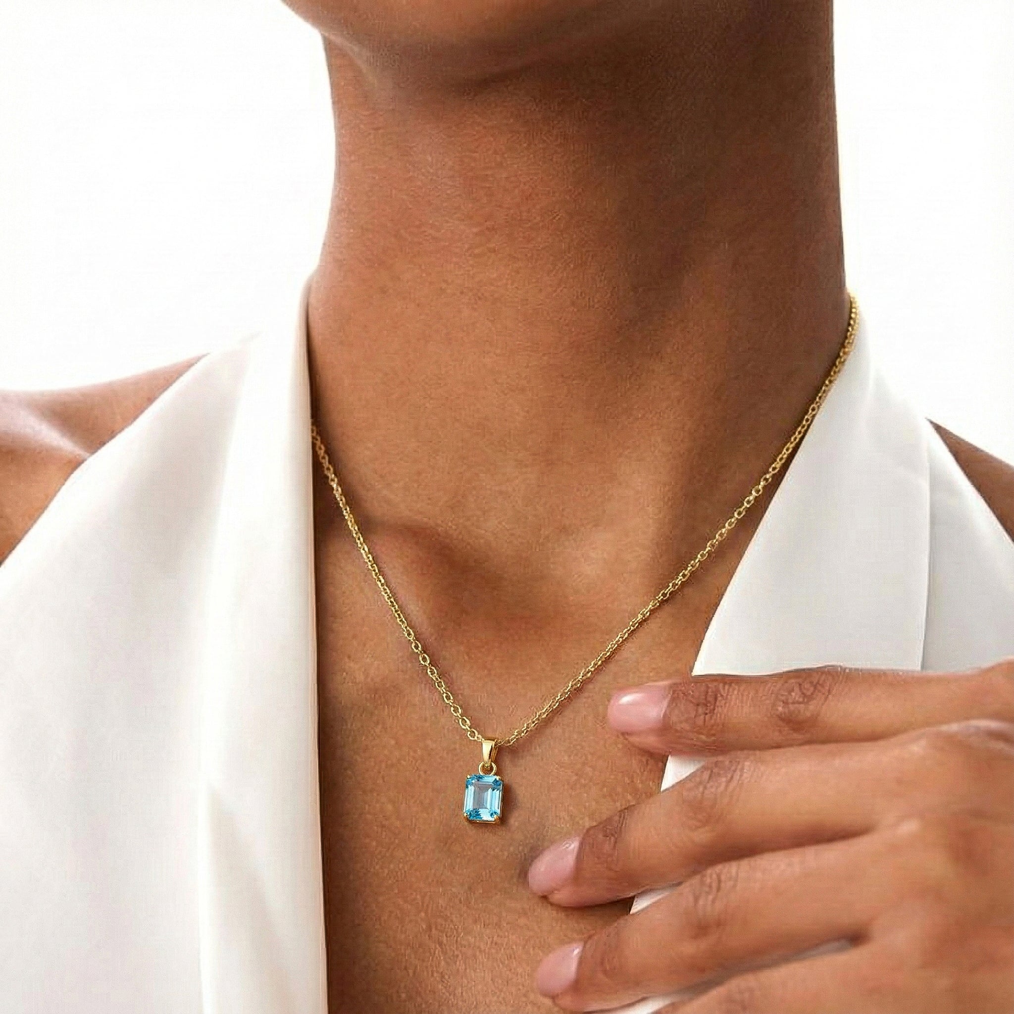 Blue Topaz Octagon Solitaire Pendant Necklace in 925 Sterling Silver 9x7 MM 1.4ct - Image 13