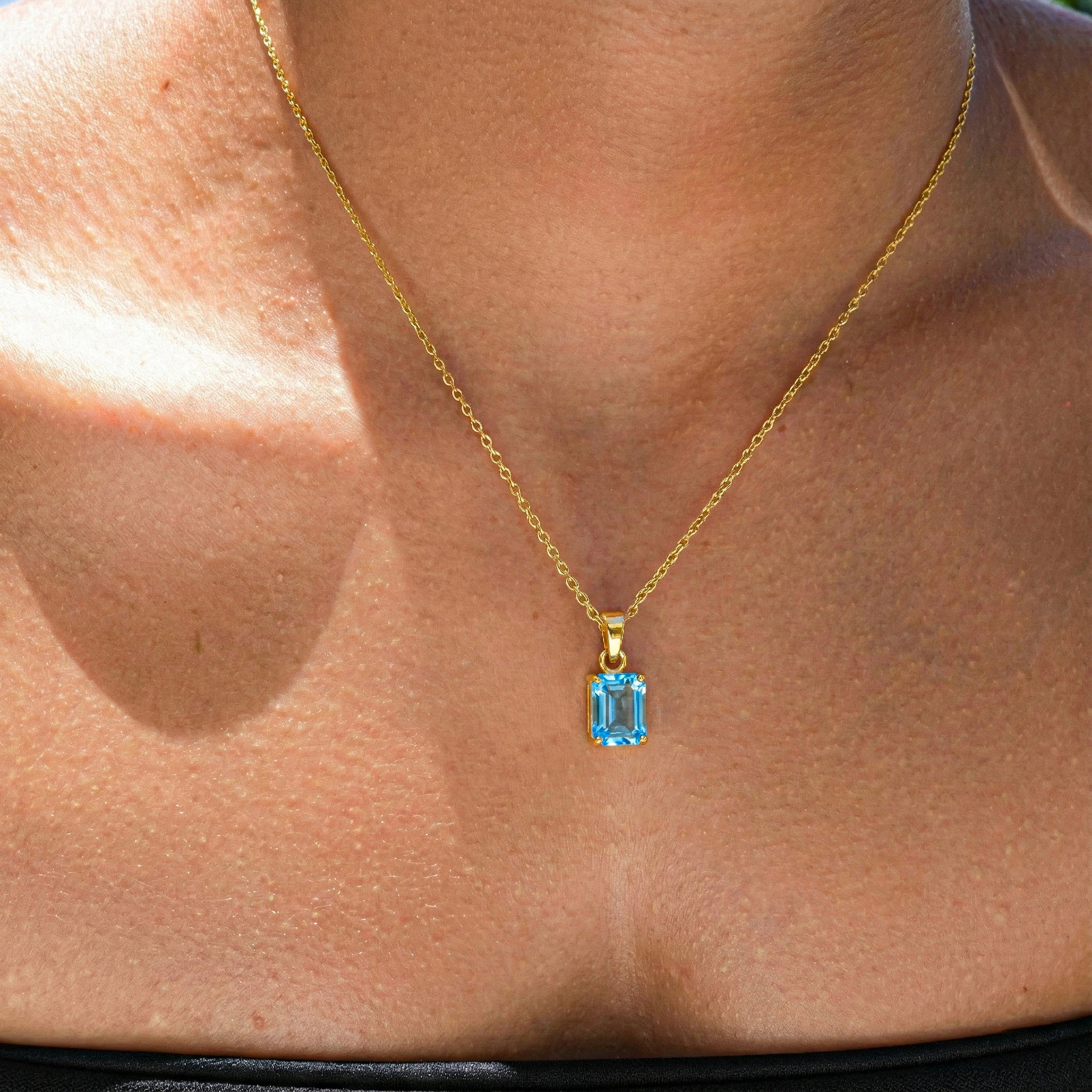 Blue Topaz Octagon Solitaire Pendant Necklace in 925 Sterling Silver 9x7 MM 1.4ct - Image 14