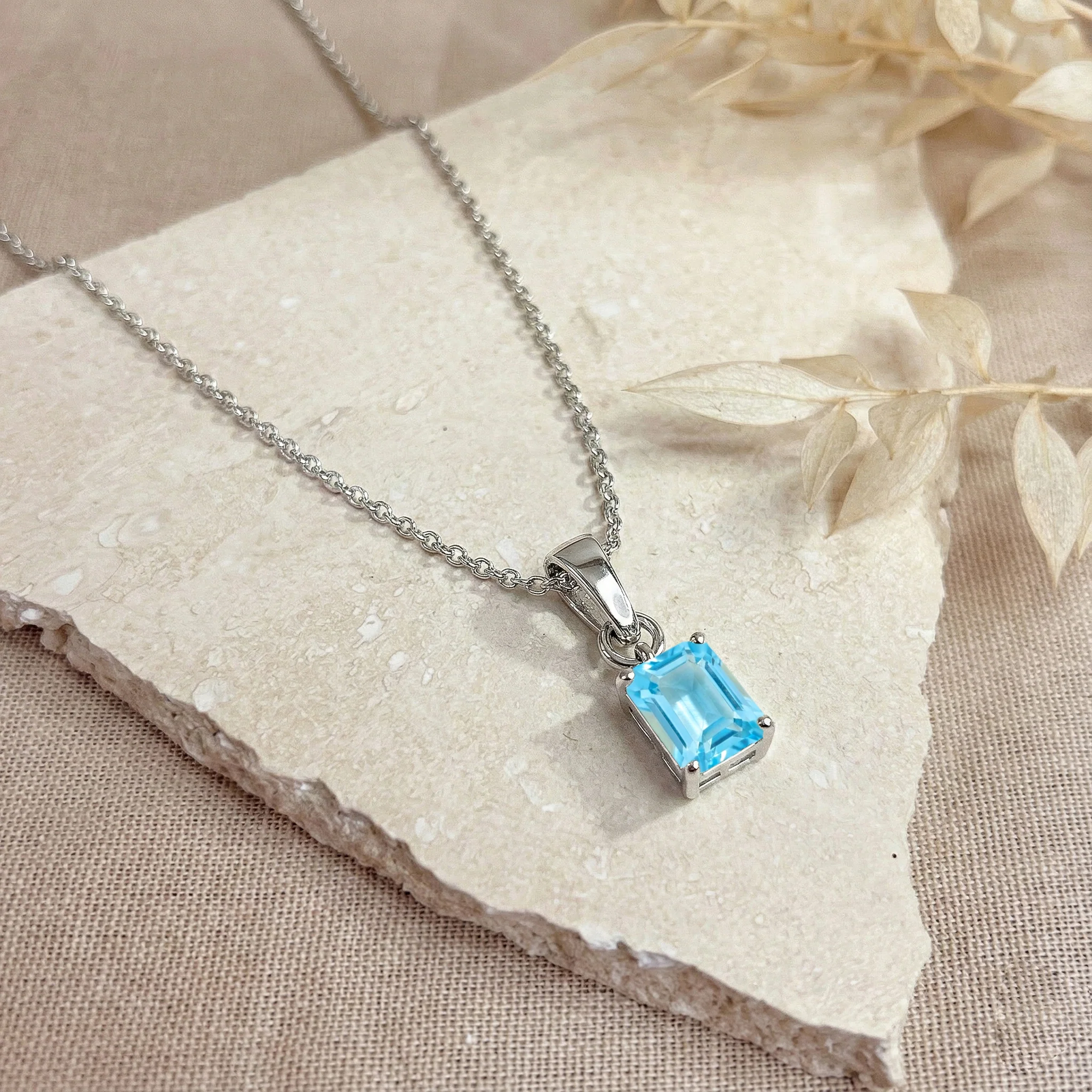 Blue Topaz Octagon Solitaire Pendant Necklace in 925 Sterling Silver 9x7 MM 1.4ct - Image 3