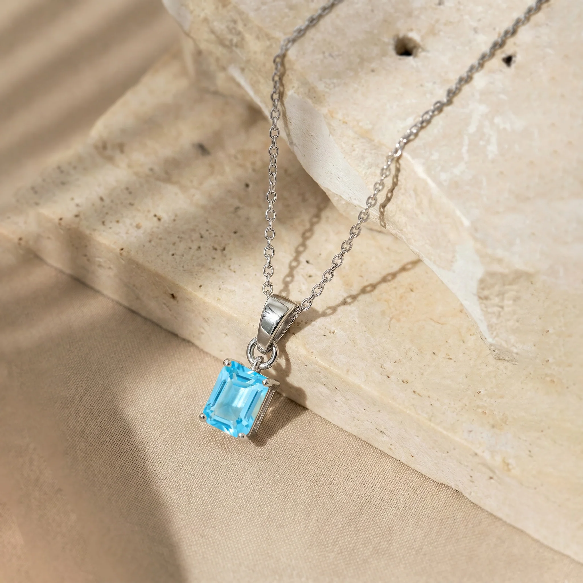 Blue Topaz Octagon Solitaire Pendant Necklace in 925 Sterling Silver 9x7 MM 1.4ct - Image 4