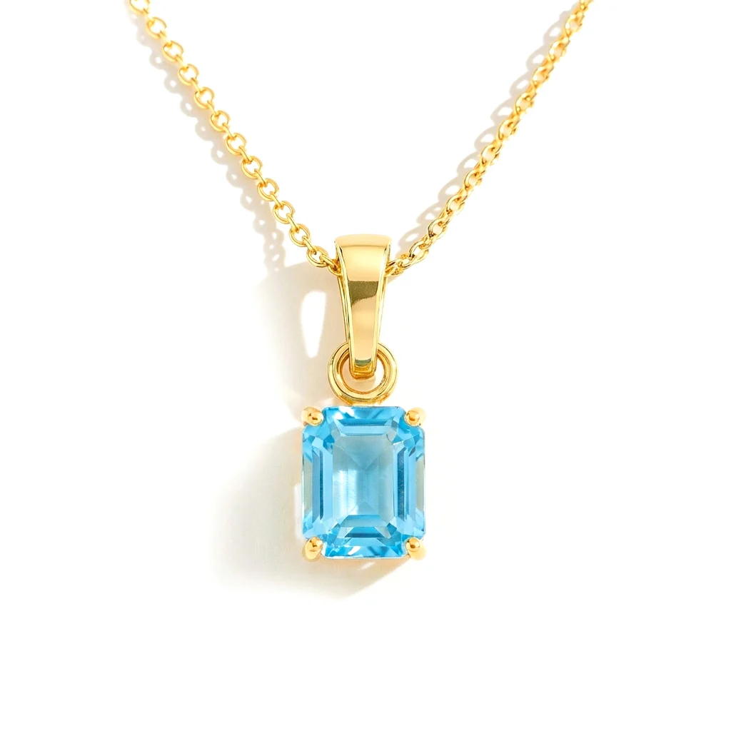 Blue Topaz Octagon Solitaire Pendant Necklace in 925 Sterling Silver 9x7 MM 1.4ct - Image 8