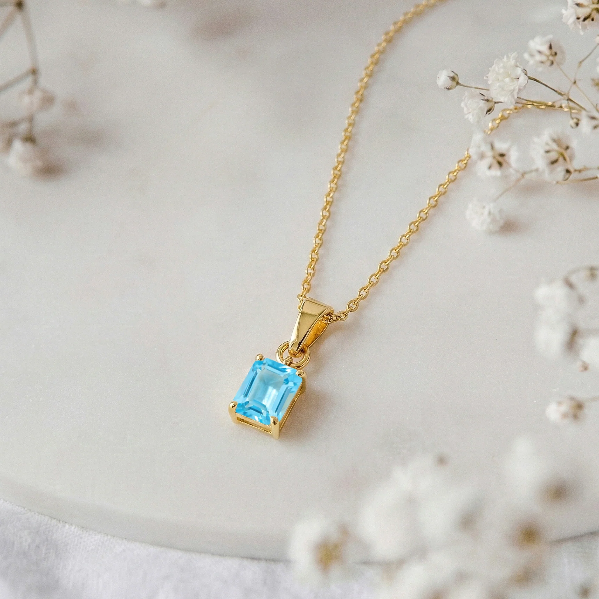 Blue Topaz Octagon Solitaire Pendant Necklace in 925 Sterling Silver 9x7 MM 1.4ct - Image 9