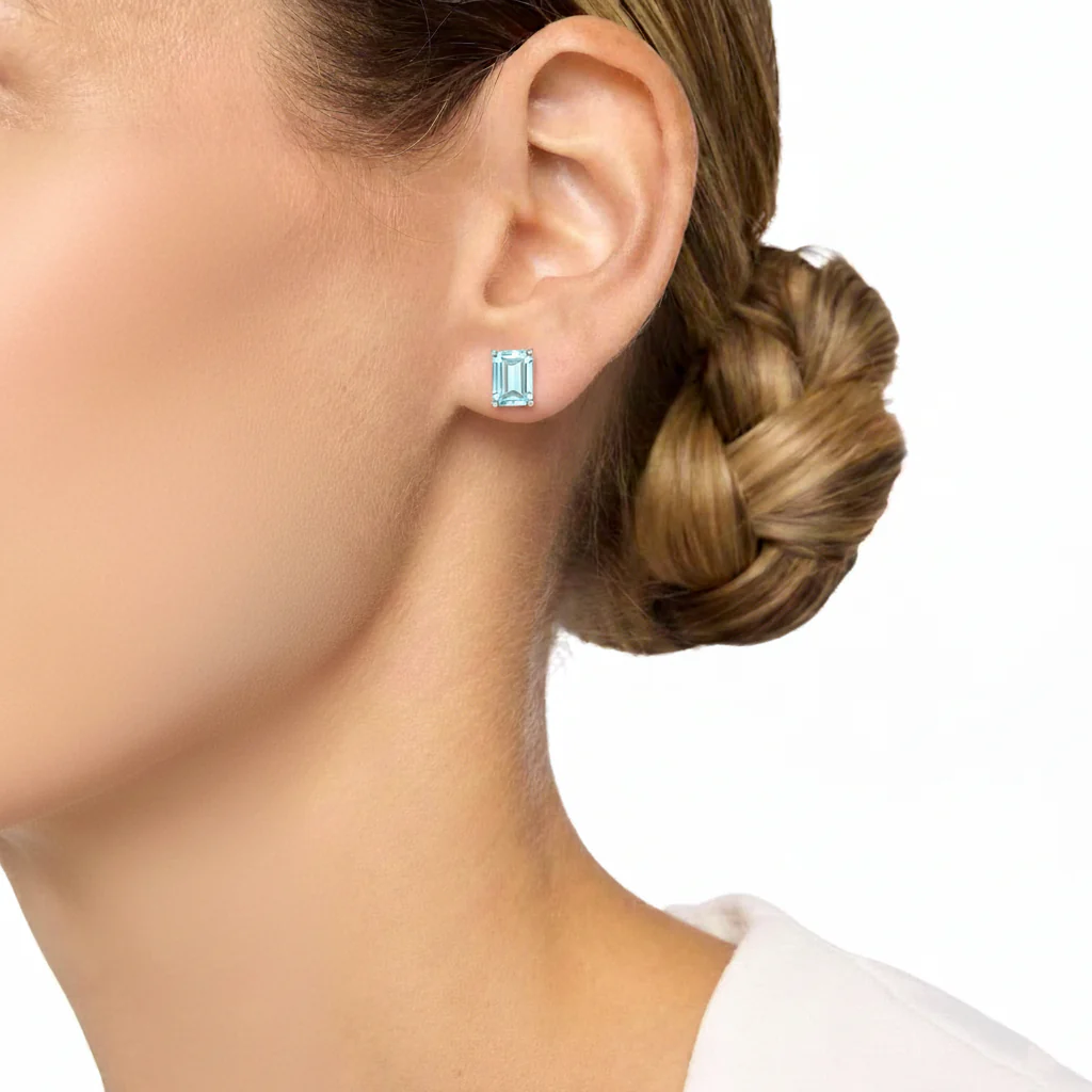 Best Blue Topaz Octagon Stud Earrings in 925 Sterling Silver 5.35ct - Image 11