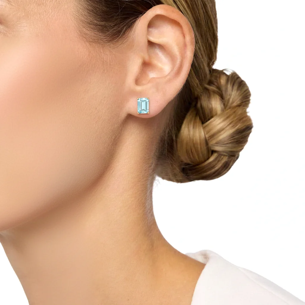 Best Blue Topaz Octagon Stud Earrings in 925 Sterling Silver 5.35ct - Image 12