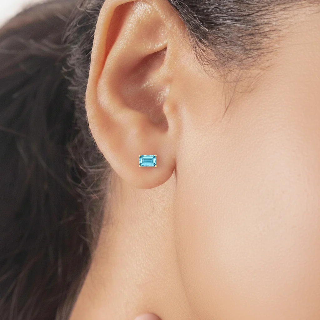 Best Blue Topaz Octagon Stud Earrings in 925 Sterling Silver 5.35ct - Image 14