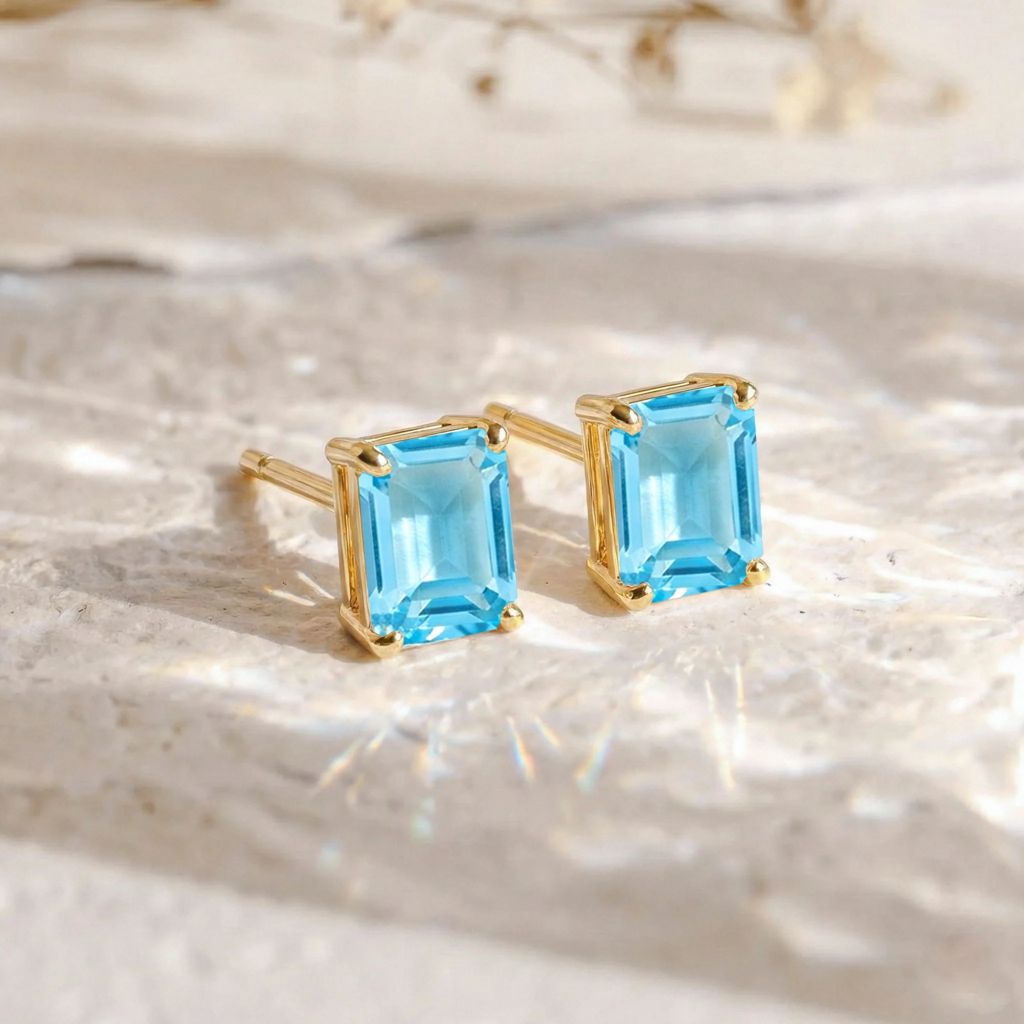 Best Blue Topaz Octagon Stud Earrings in 925 Sterling Silver 5.35ct - Image 5