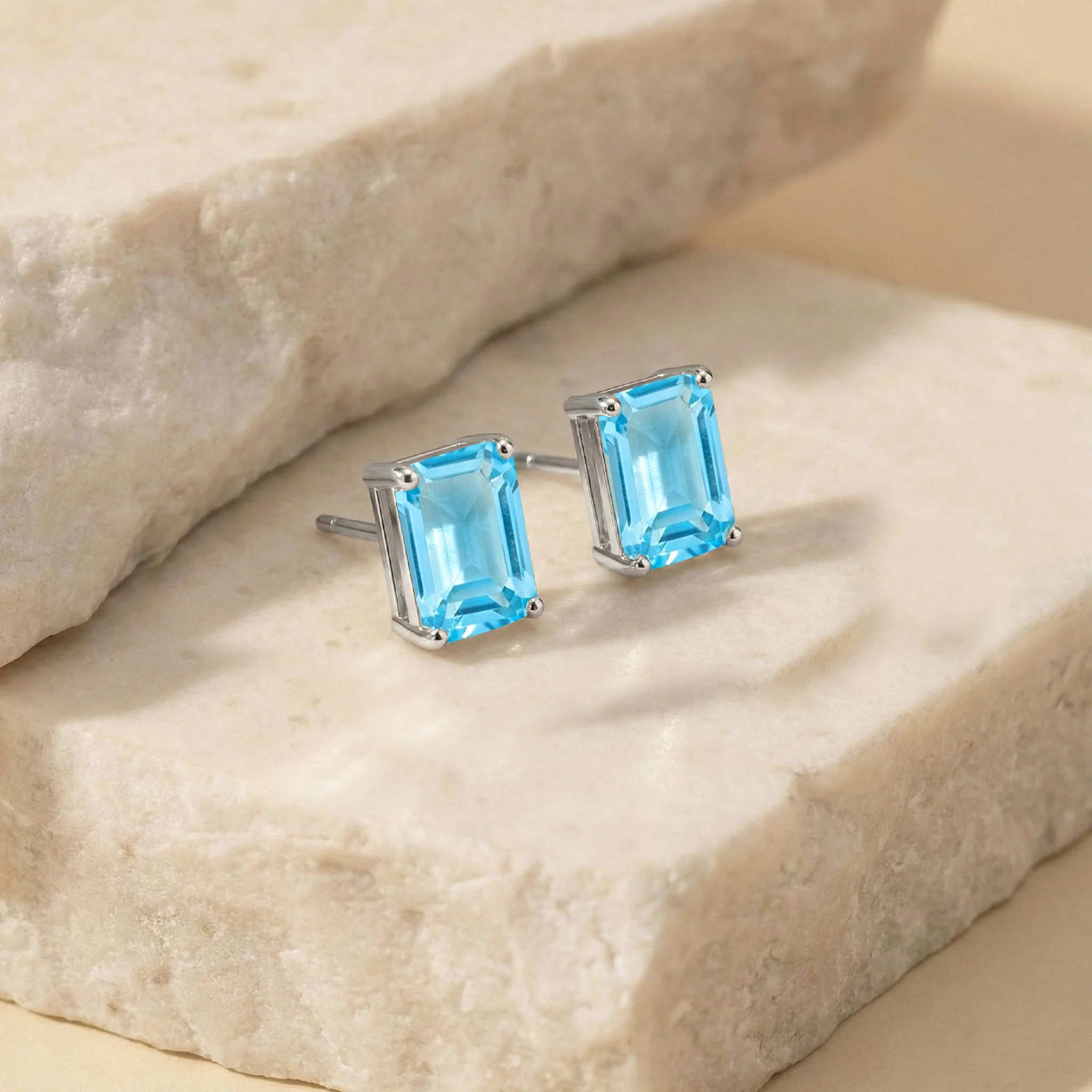 Best Blue Topaz Octagon Stud Earrings in 925 Sterling Silver 5.35ct - Image 6