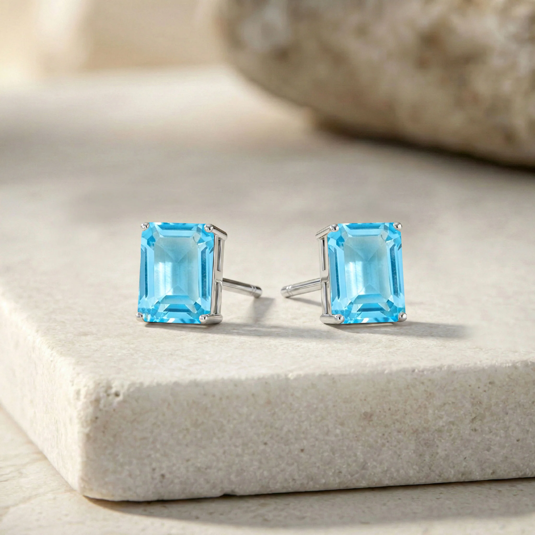 Best Blue Topaz Octagon Stud Earrings in 925 Sterling Silver 5.35ct - Image 7