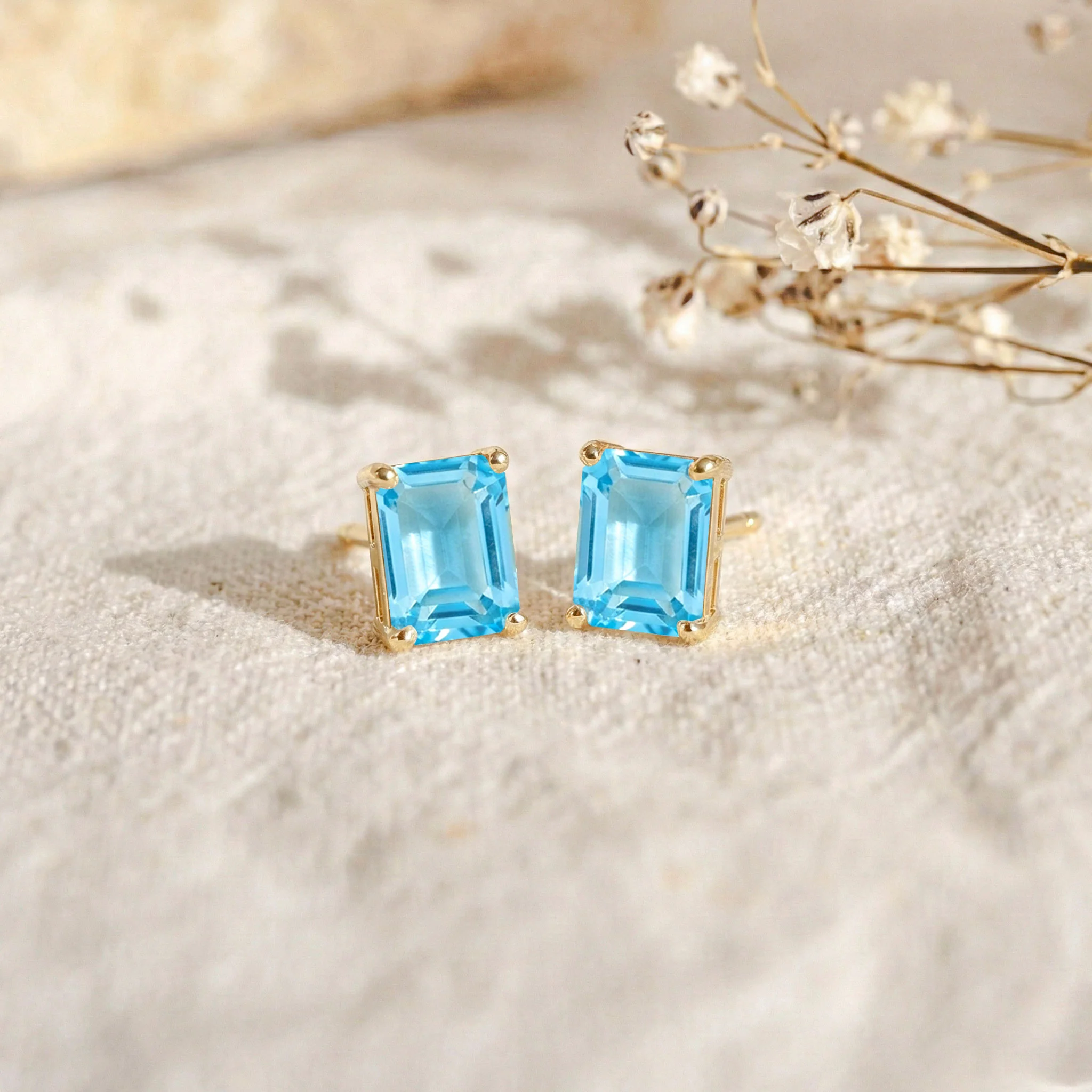 Best Blue Topaz Octagon Stud Earrings in 925 Sterling Silver 5.35ct - Image 8