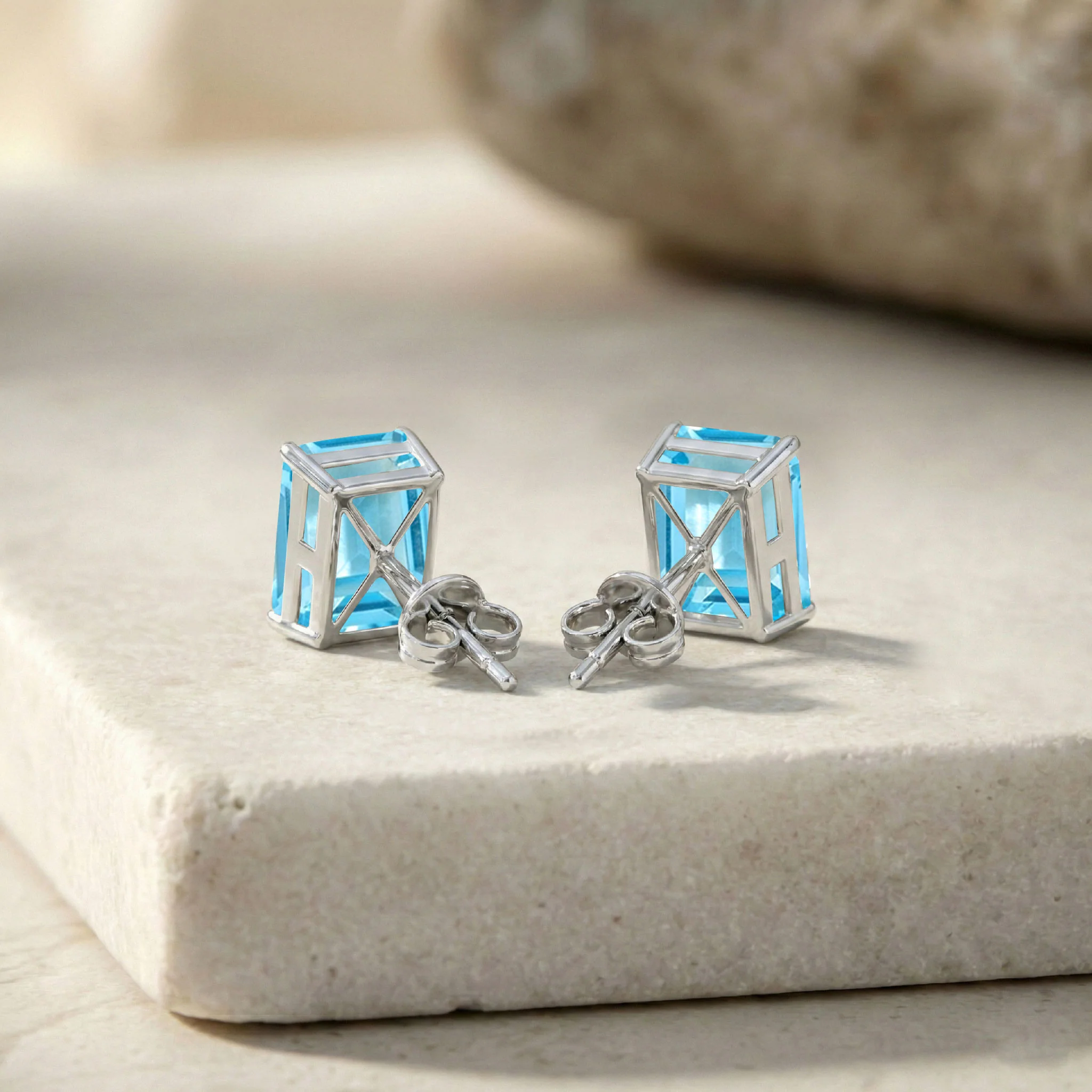 Best Blue Topaz Octagon Stud Earrings in 925 Sterling Silver 5.35ct - Image 9