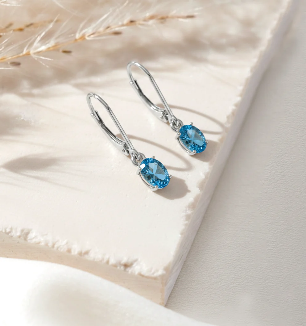 Blue Topaz Oval Dangle Earring in 925 Sterling Silver 8X6 MM 2.4ct - Image 4