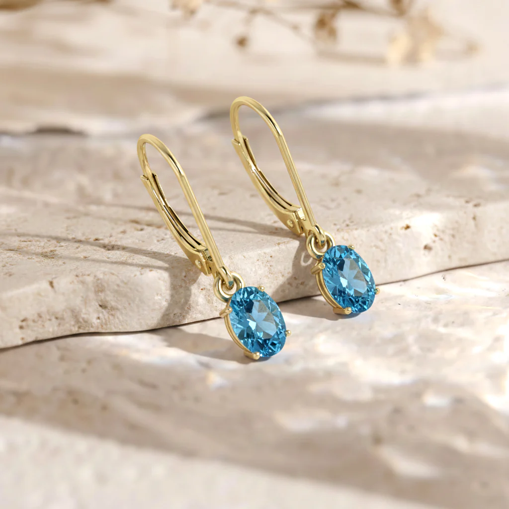 Blue Topaz Oval Dangle Earring in 925 Sterling Silver 8X6 MM 2.4ct - Image 9