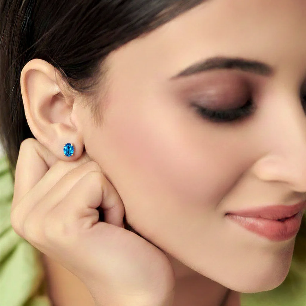 Blue Topaz Oval Solitaire Stud Earrings in  925 Sterling Silver 5.35ct - Image 10