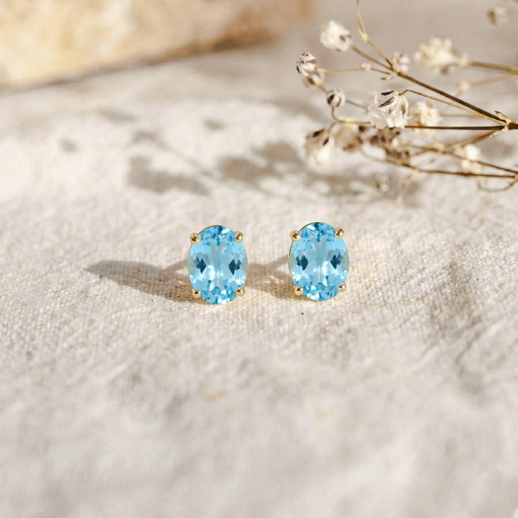 Blue Topaz Oval Solitaire Stud Earrings in  925 Sterling Silver 5.35ct - Image 5