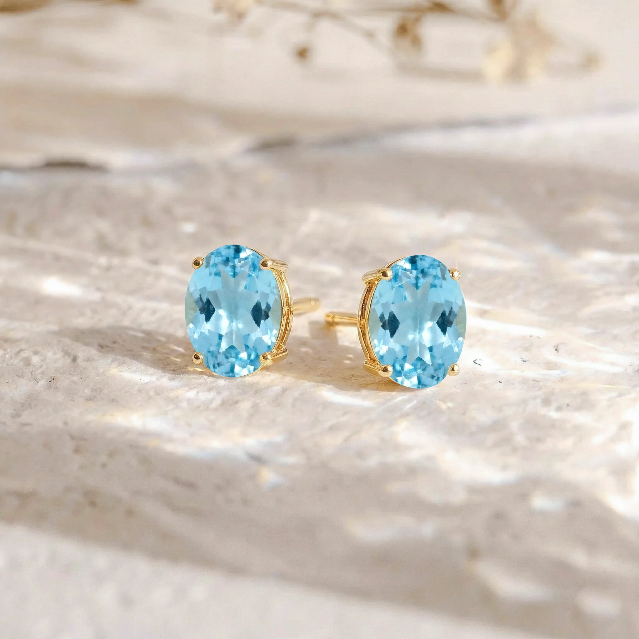 Blue Topaz Oval Solitaire Stud Earrings in  925 Sterling Silver 5.35ct - Image 7