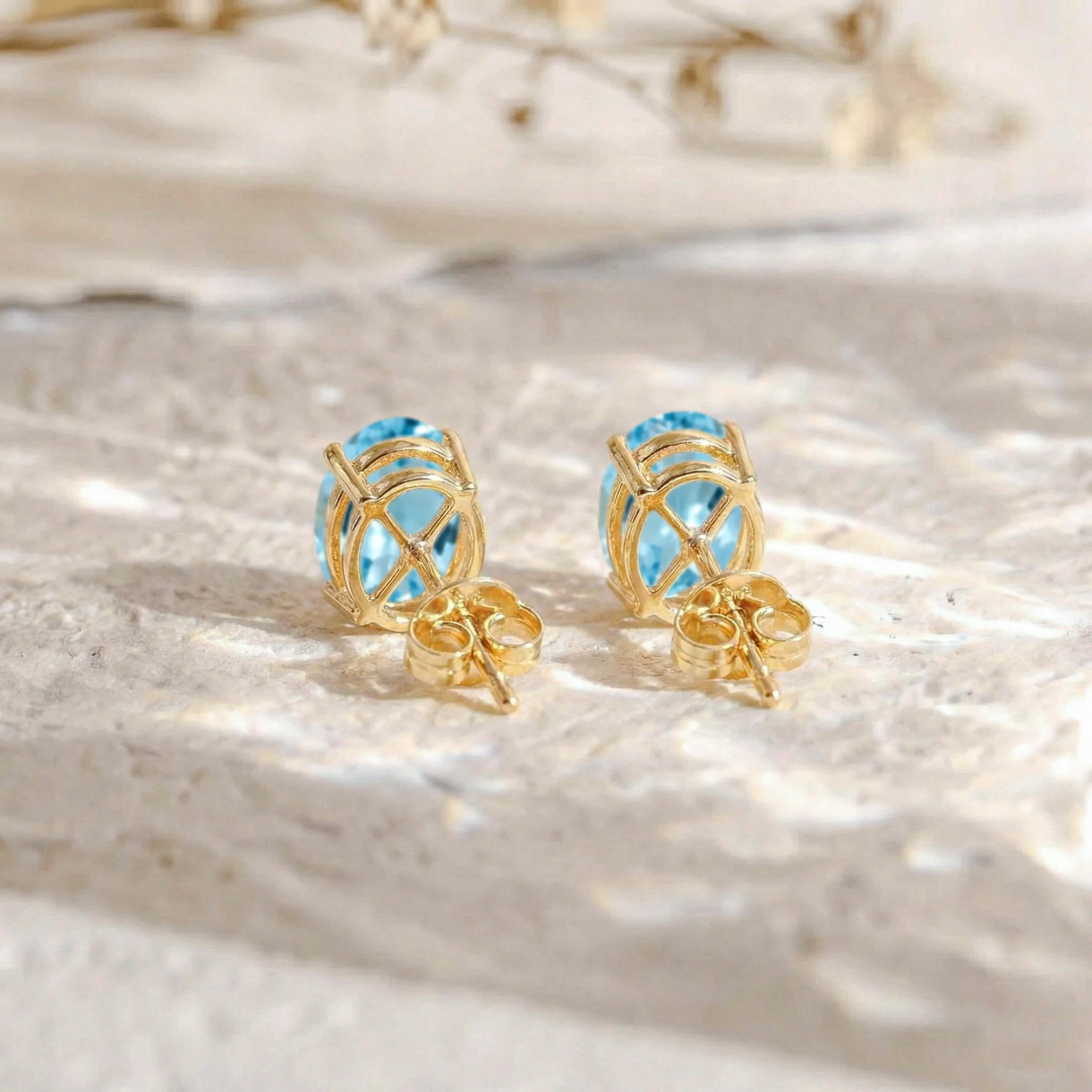 Blue Topaz Oval Solitaire Stud Earrings in  925 Sterling Silver 5.35ct - Image 8