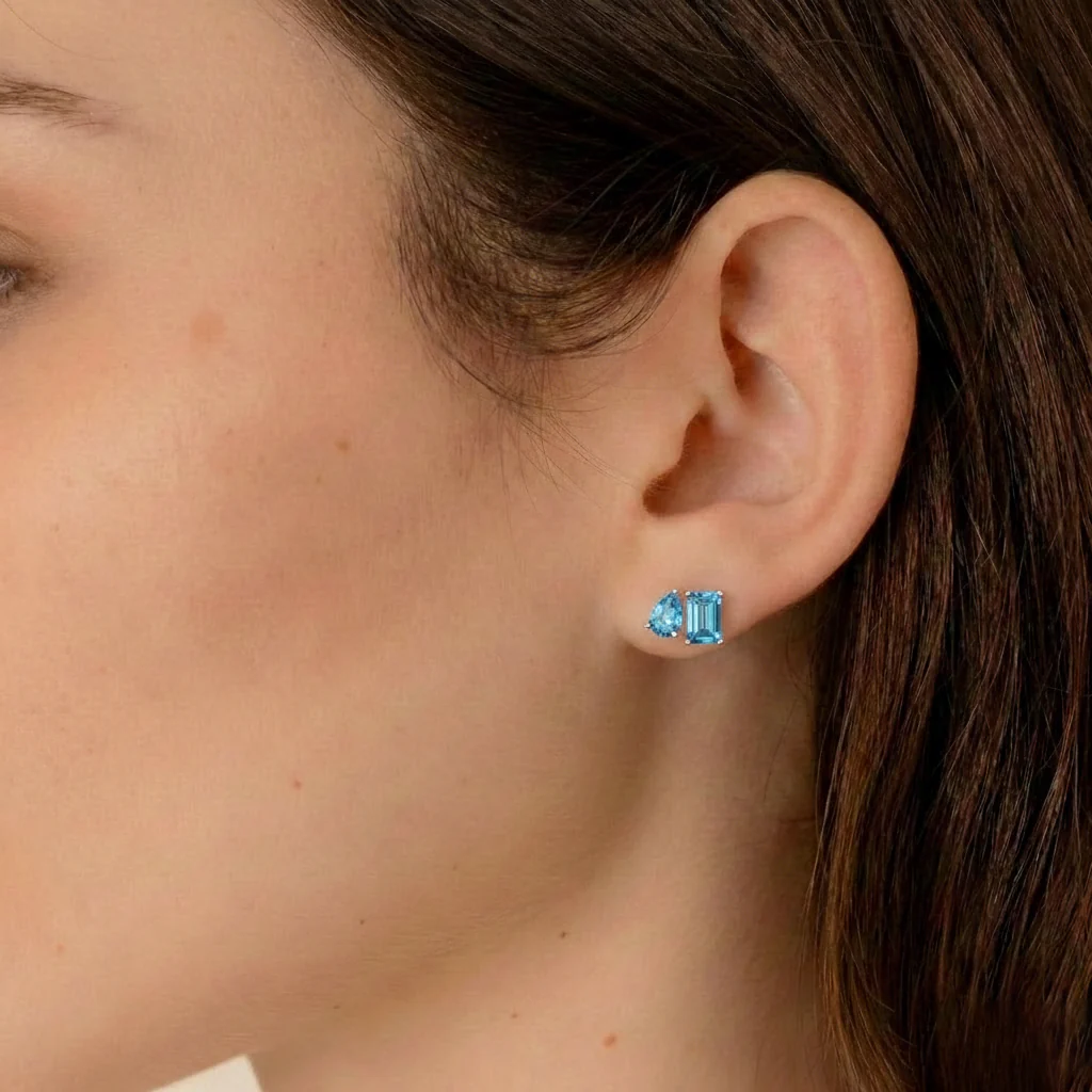 Blue Topaz Pear and Octagon Stud Earrings in 925 Sterling Silver 6*4MM 2ct - Image 12