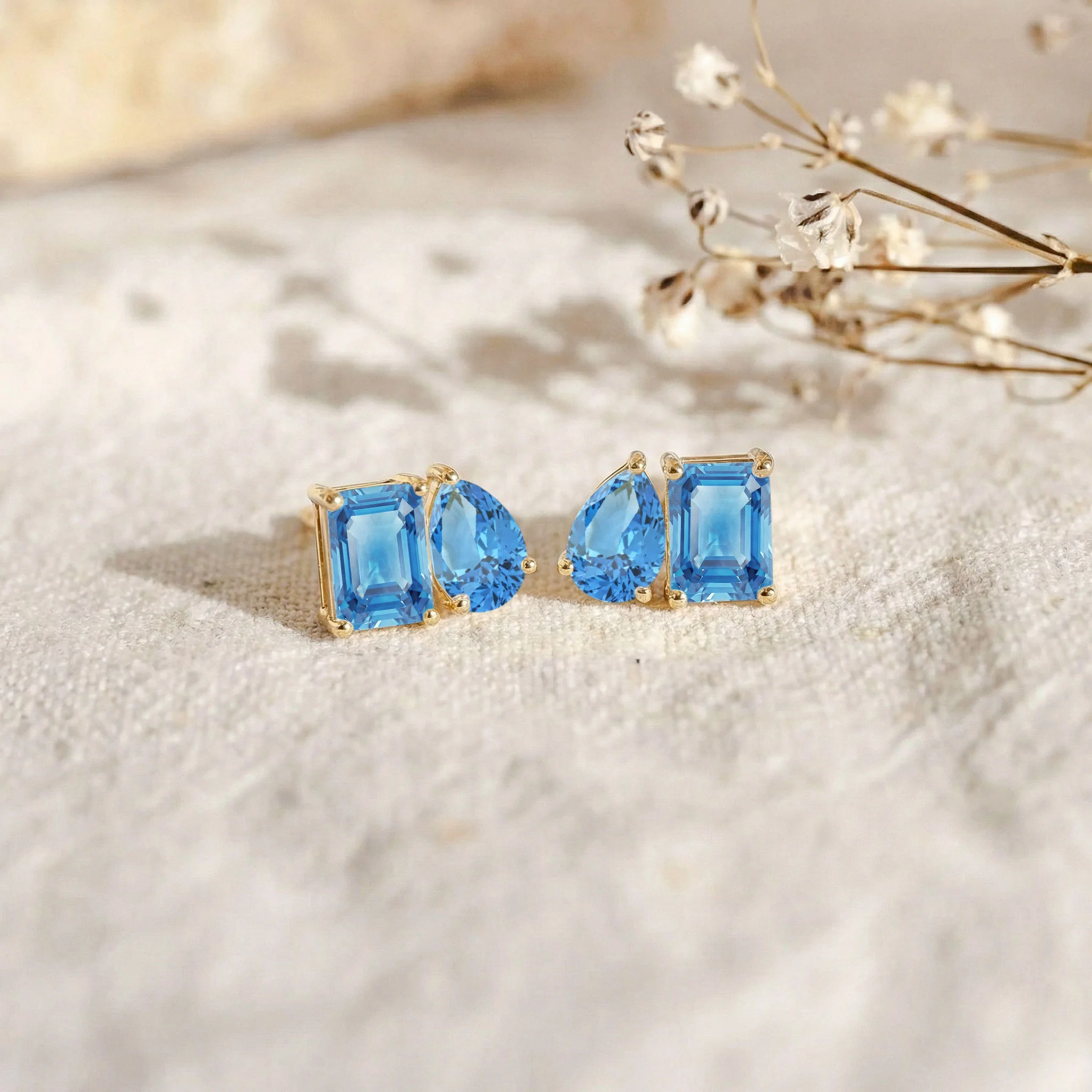 Blue Topaz Pear and Octagon Stud Earrings in 925 Sterling Silver 6*4MM 2ct - Image 13