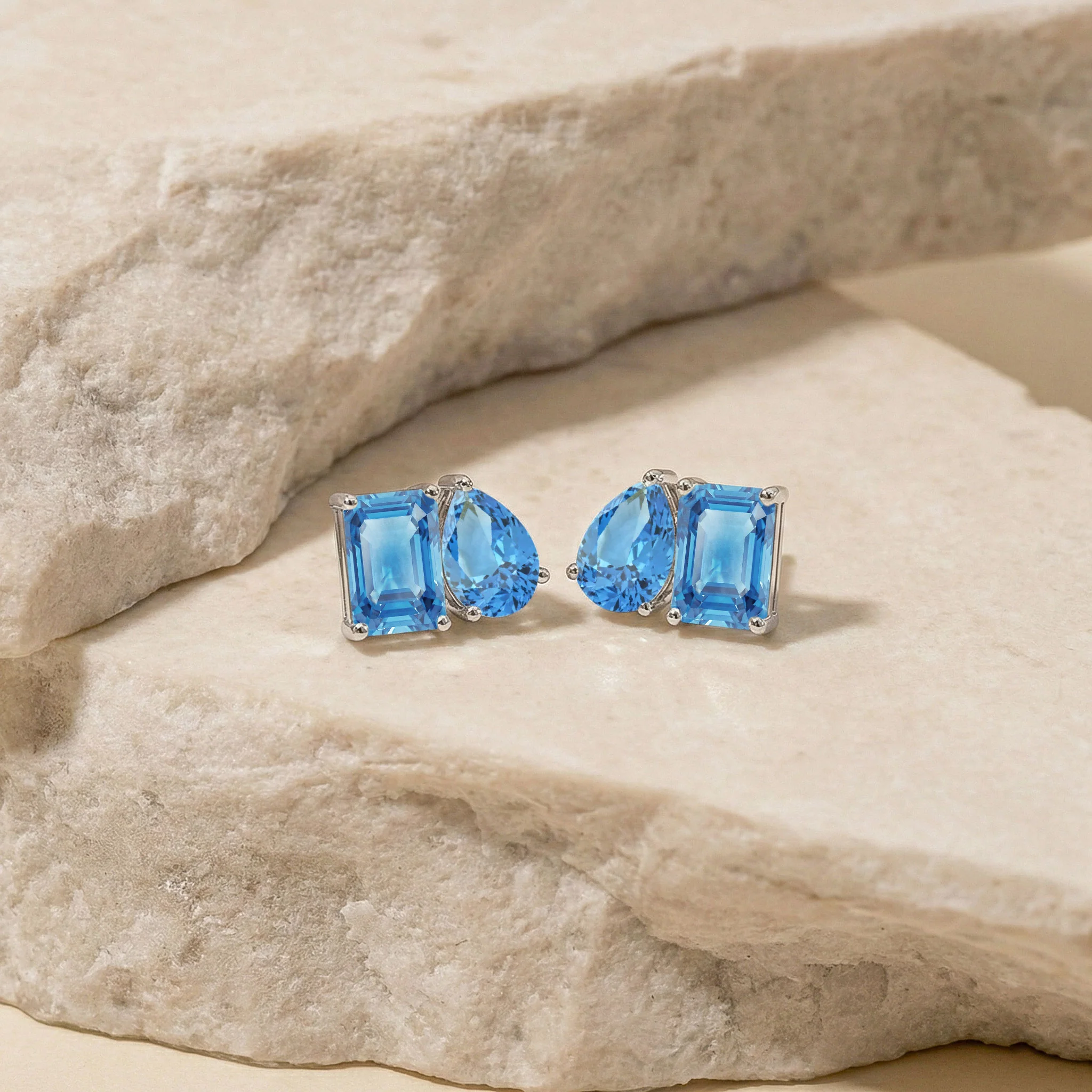 Blue Topaz Pear and Octagon Stud Earrings in 925 Sterling Silver 6*4MM 2ct - Image 6