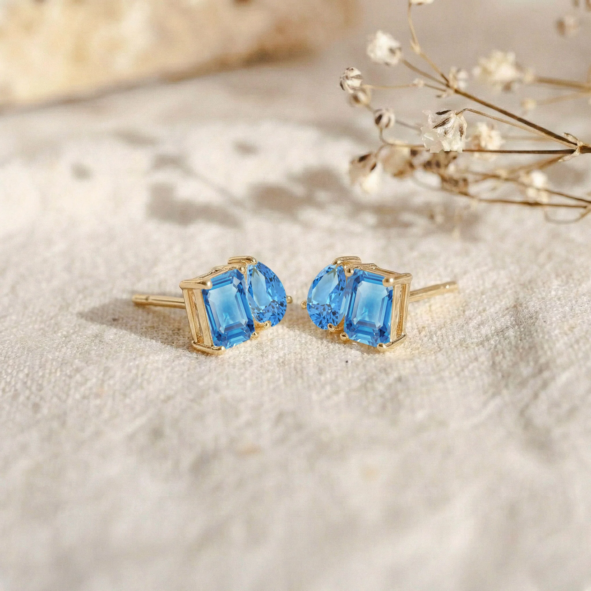 Blue Topaz Pear and Octagon Stud Earrings in 925 Sterling Silver 6*4MM 2ct - Image 9