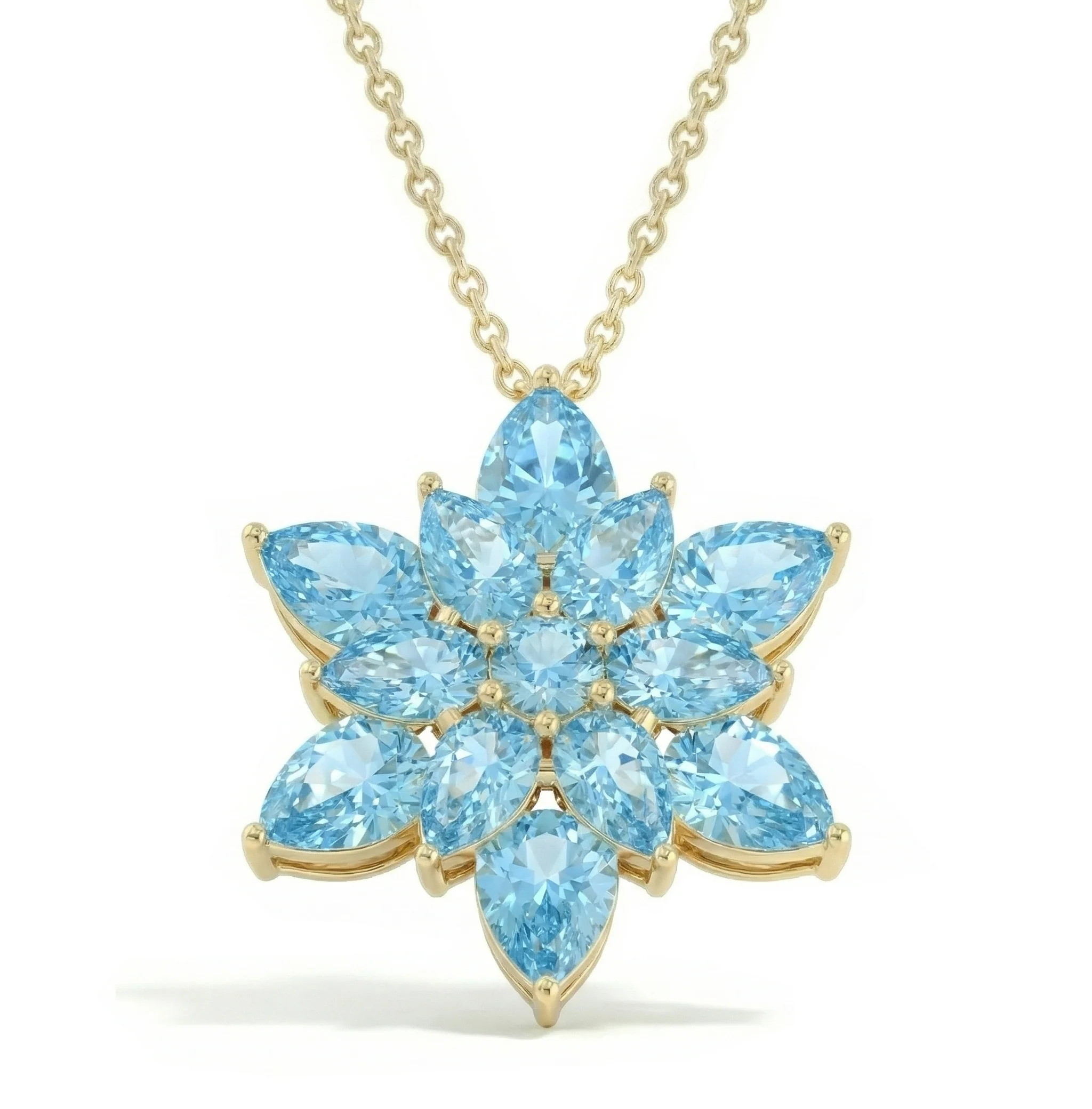 Blue Topaz Pear Floral Pendant Necklace in 925 Sterling Silver 5.70ct - Image 8