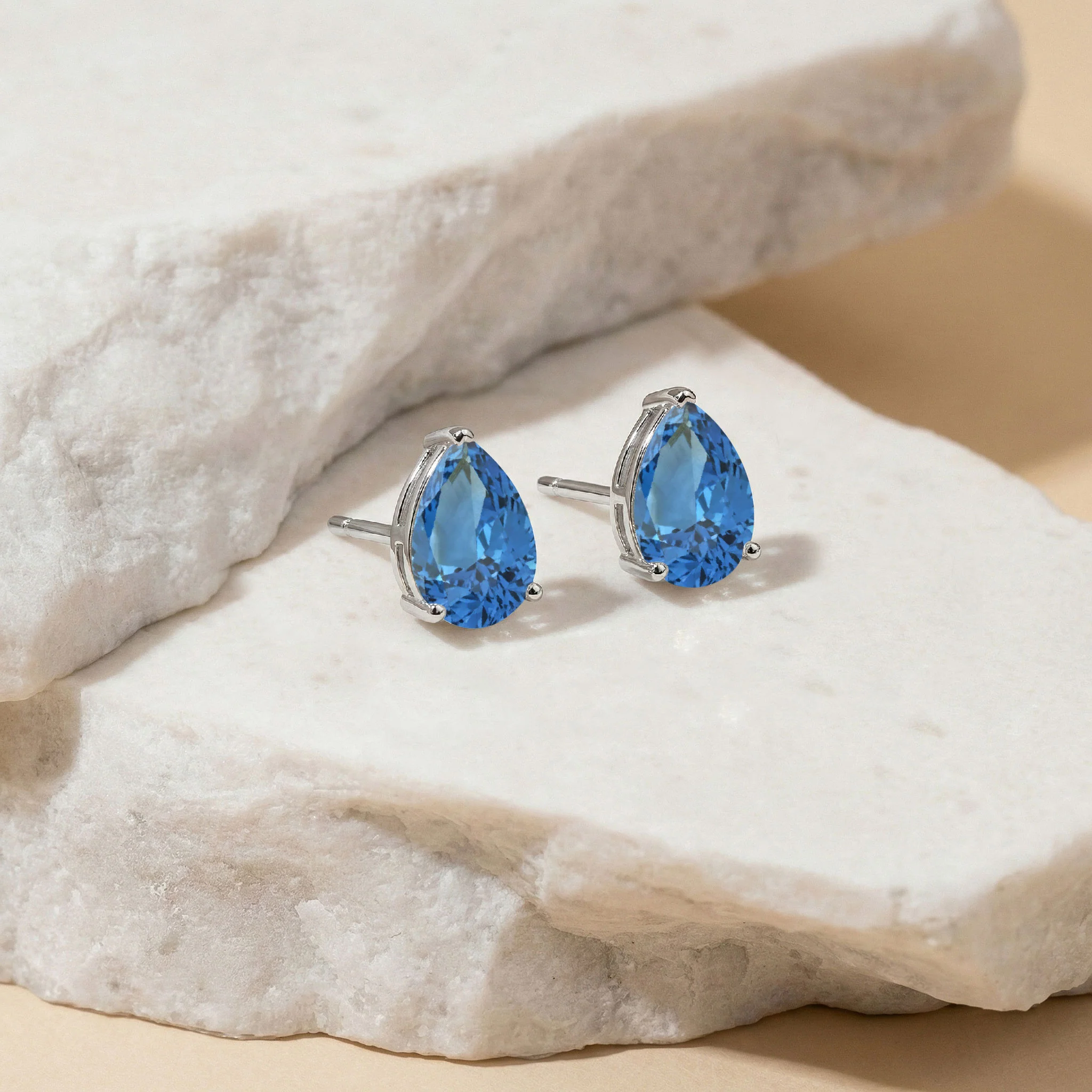 Blue Topaz Pear Solitaire Stud Earring in 925 Sterling Silver 10X8 MM 5.35ct - Image 2