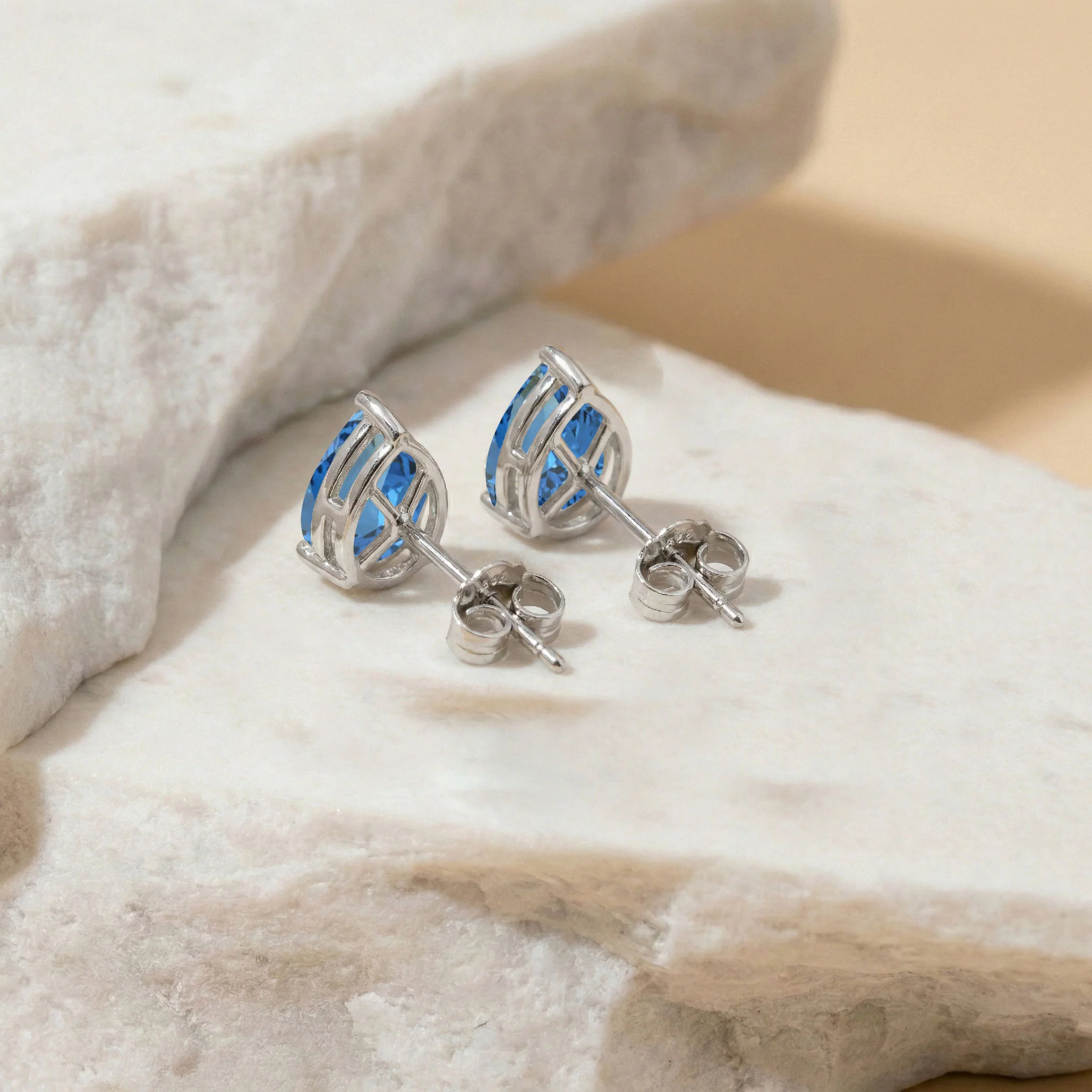 Blue Topaz Pear Solitaire Stud Earring in 925 Sterling Silver 10X8 MM 5.35ct - Image 4