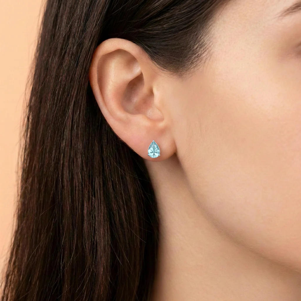 Blue Topaz Pear Solitaire Stud Earring in 925 Sterling Silver 10X8 MM 5.35ct - Image 6