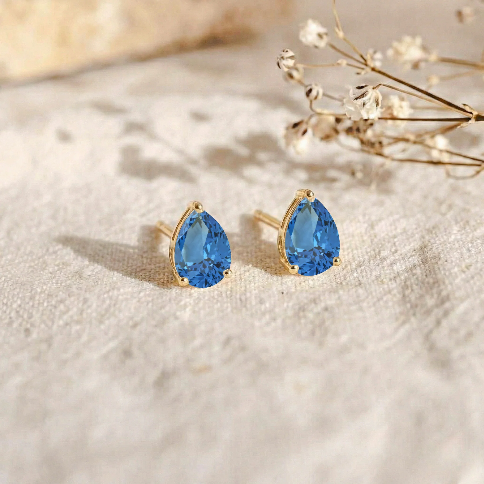 Blue Topaz Pear Solitaire Stud Earring in 925 Sterling Silver 10X8 MM 5.35ct - Image 9