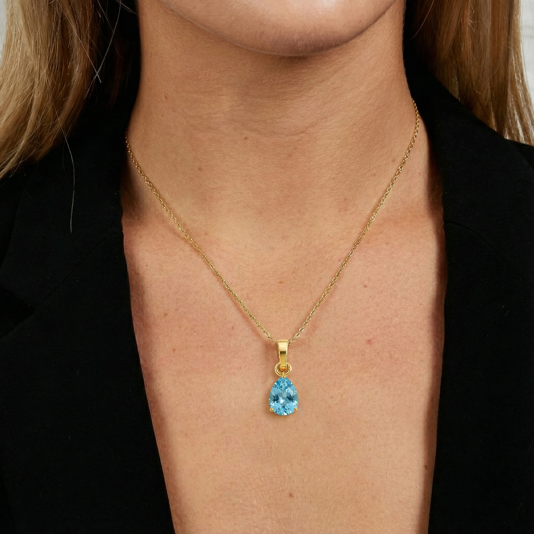 Blue Topaz Pear Solitaire Teardrop Pendant Necklace in 925 Sterling Silver 9x7 MM 1.4ct - Image 10