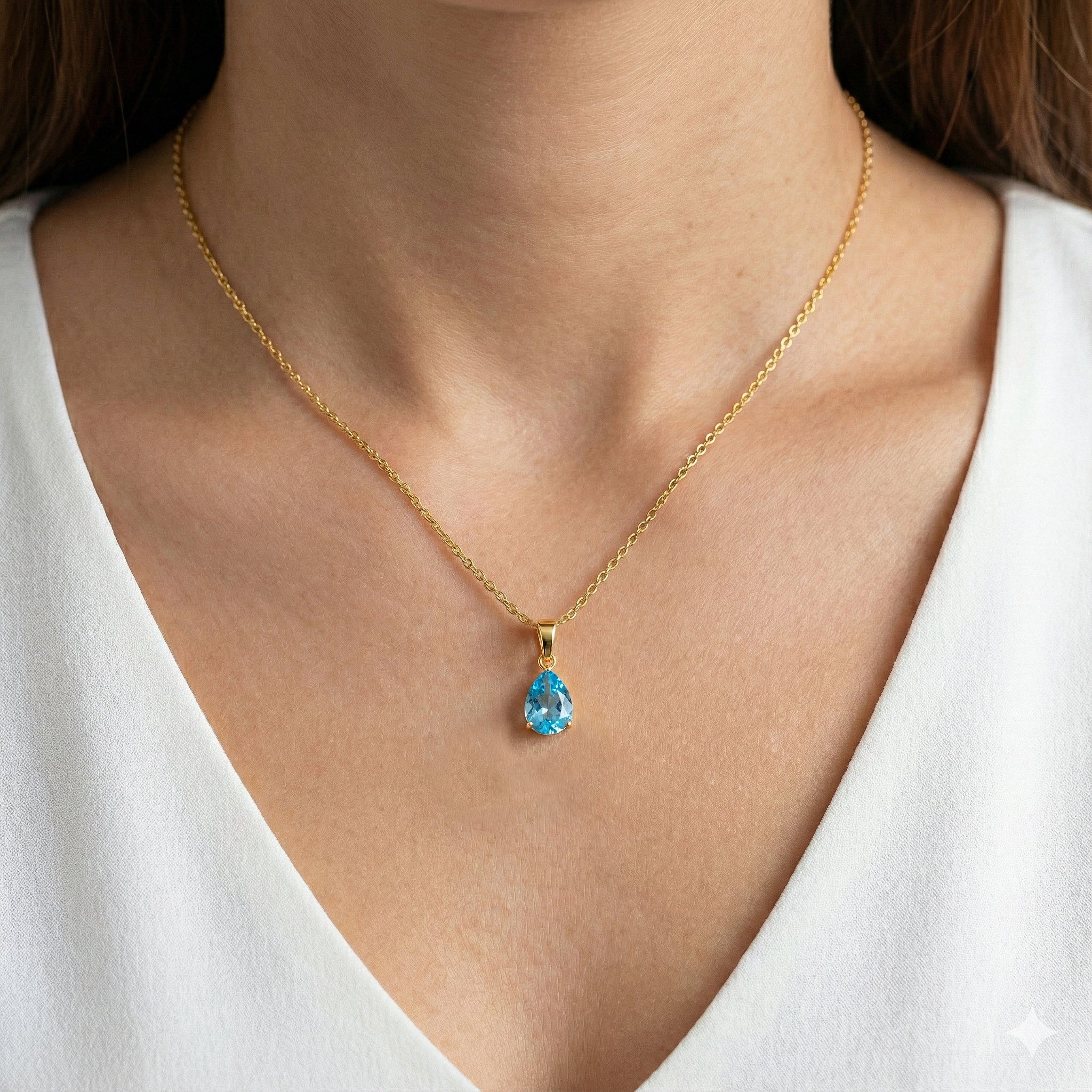 Blue Topaz Pear Solitaire Teardrop Pendant Necklace in 925 Sterling Silver 9x7 MM 1.4ct - Image 11