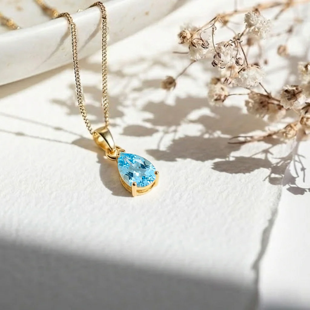 Blue Topaz Pear Solitaire Teardrop Pendant Necklace in 925 Sterling Silver 9x7 MM 1.4ct - Image 12