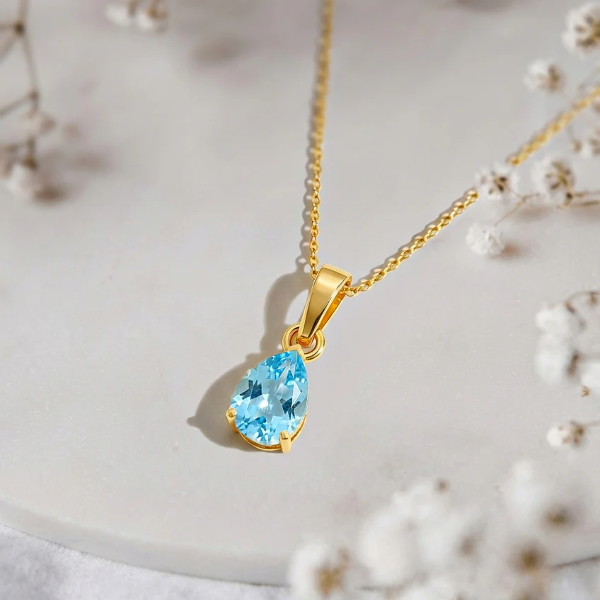 Blue Topaz Pear Solitaire Teardrop Pendant Necklace in 925 Sterling Silver 9x7 MM 1.4ct - Image 13
