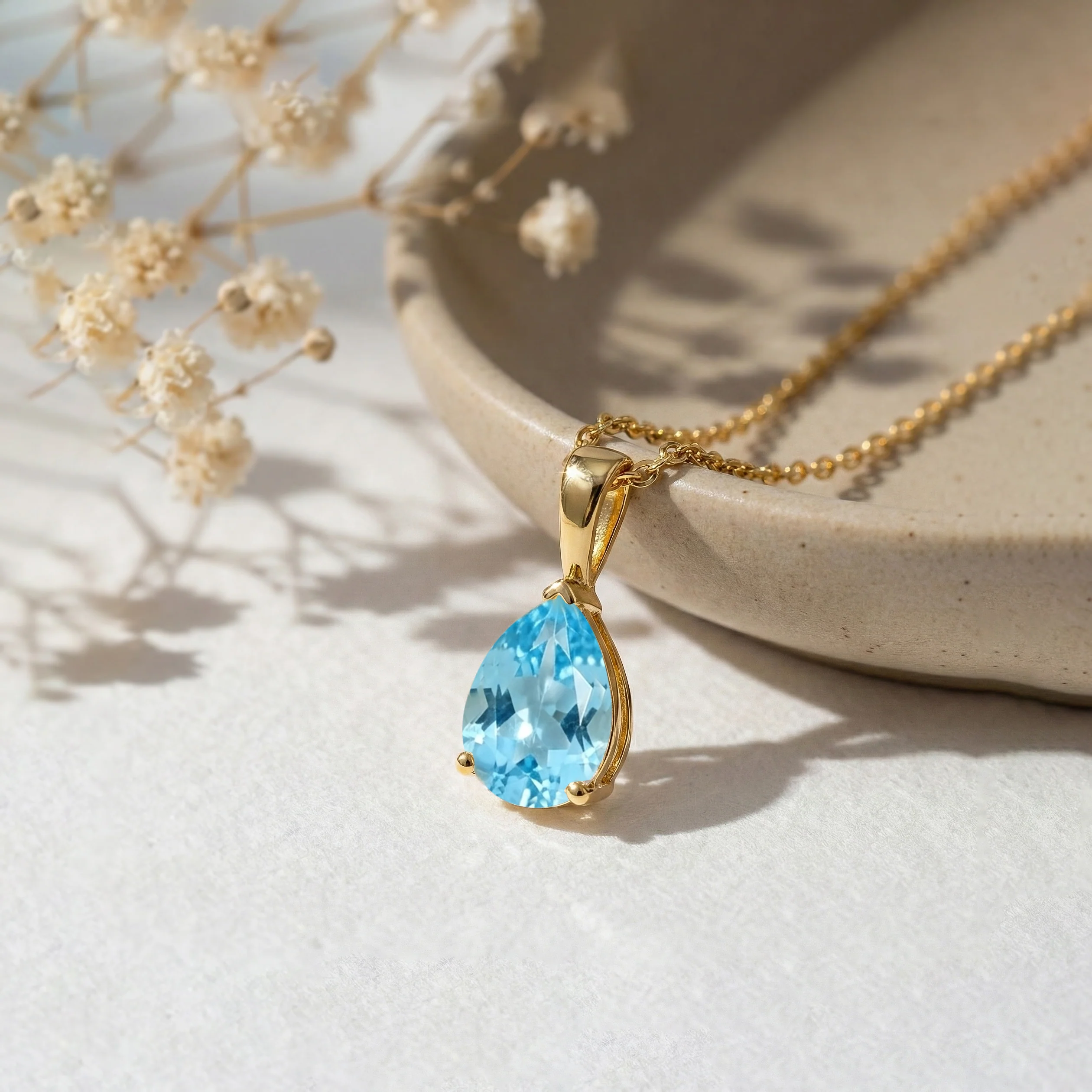 Blue Topaz Pear Solitaire Teardrop Pendant Necklace in 925 Sterling Silver 9x7 MM 1.4ct - Image 14