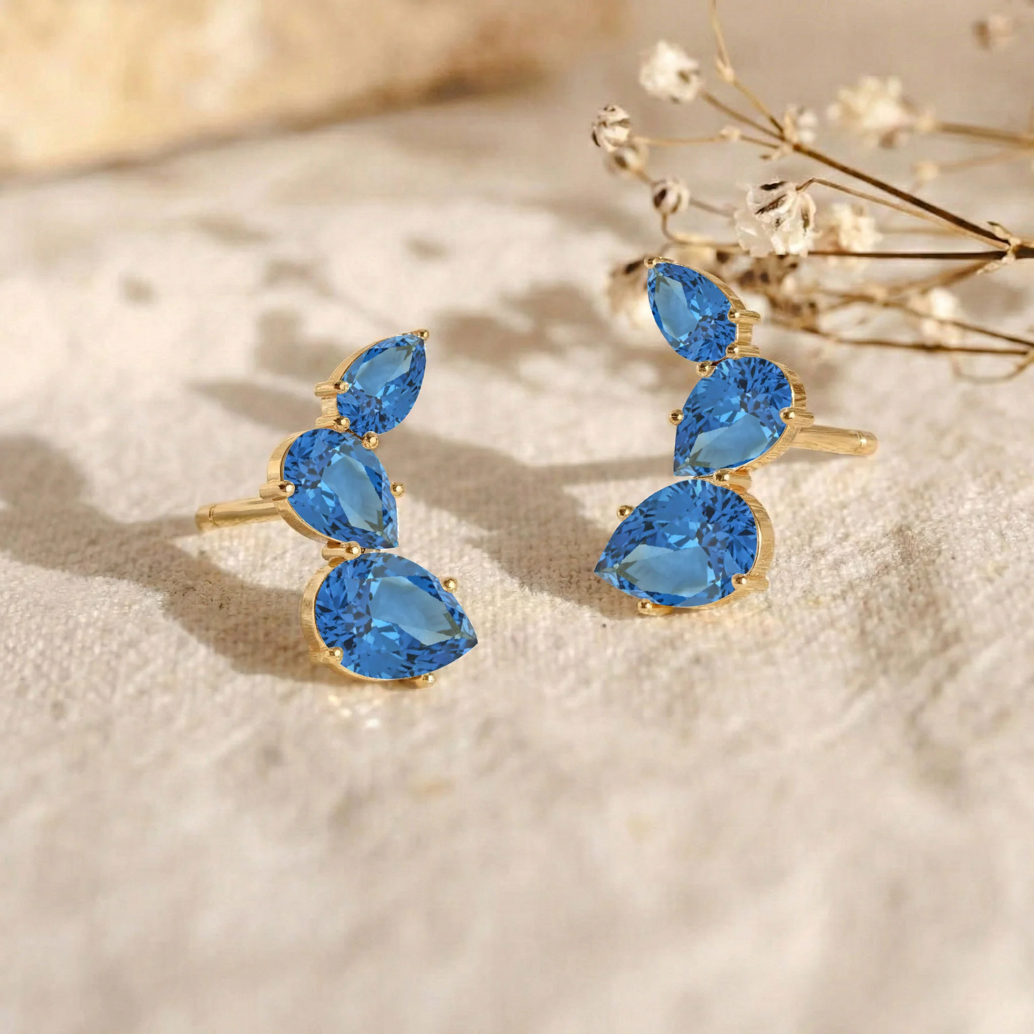 Blue Topaz Pear Stud Earrings in 925 Sterling Silver 3.30ct - Image 10
