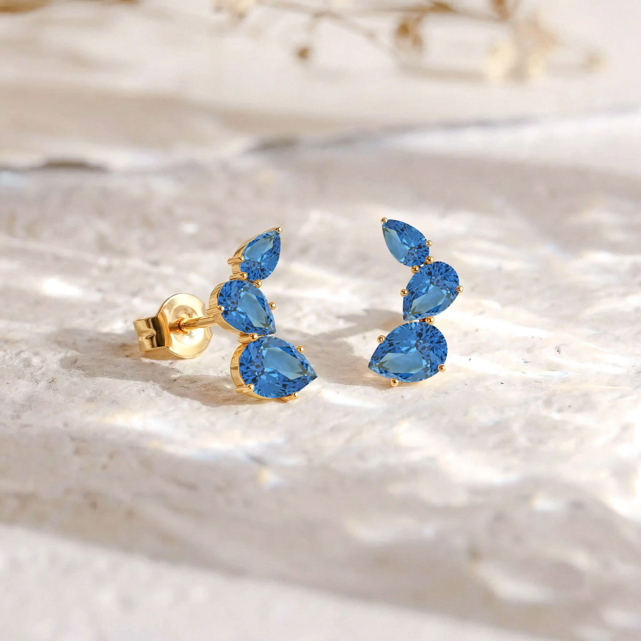 Blue Topaz Pear Stud Earrings in 925 Sterling Silver 3.30ct - Image 11