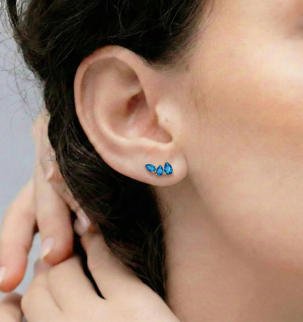 Blue Topaz Pear Stud Earrings in 925 Sterling Silver 3.30ct - Image 13