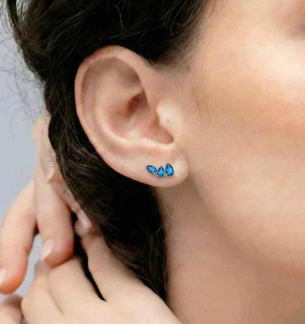 Blue Topaz Pear Stud Earrings in 925 Sterling Silver 3.30ct - Image 4