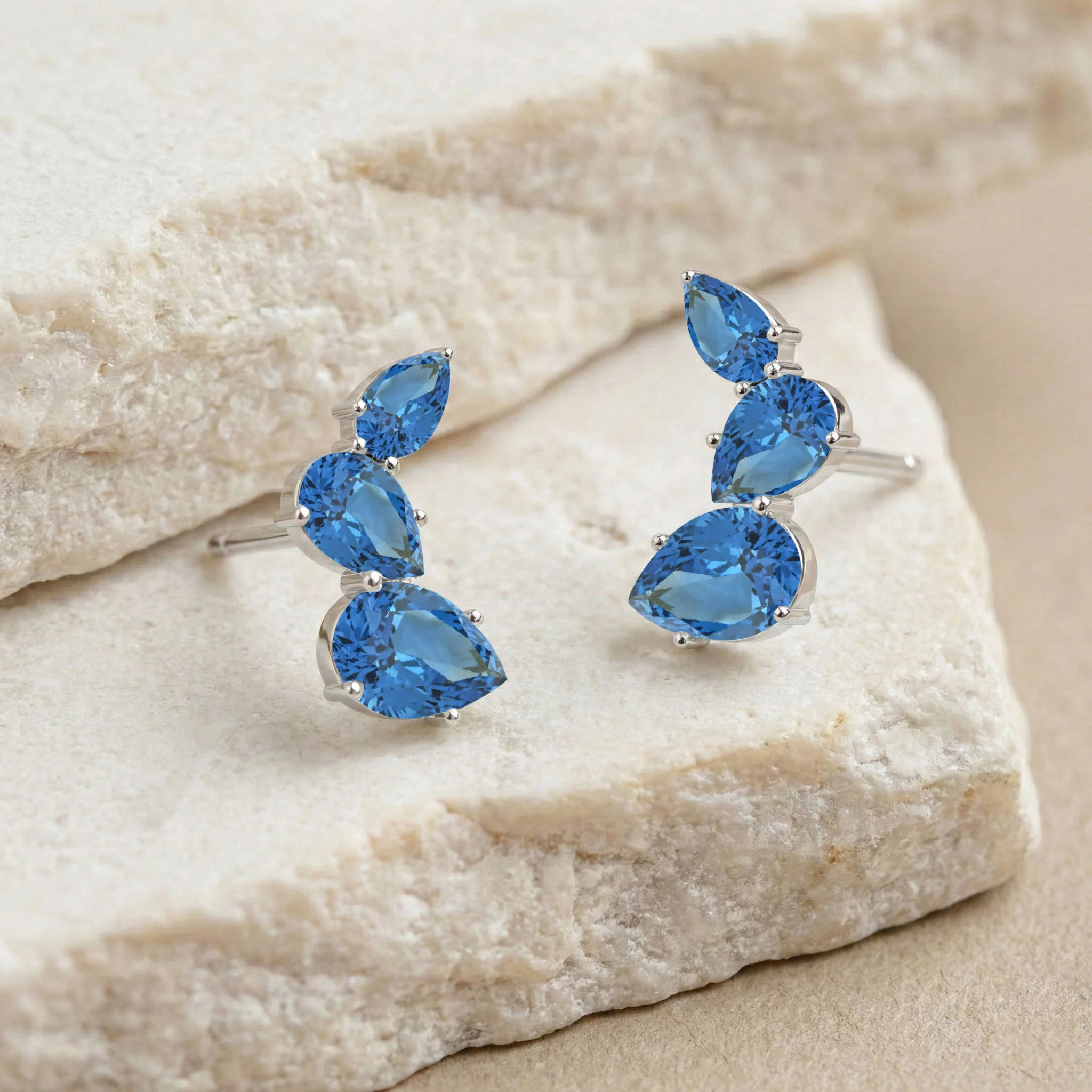 Blue Topaz Pear Stud Earrings in 925 Sterling Silver 3.30ct - Image 5
