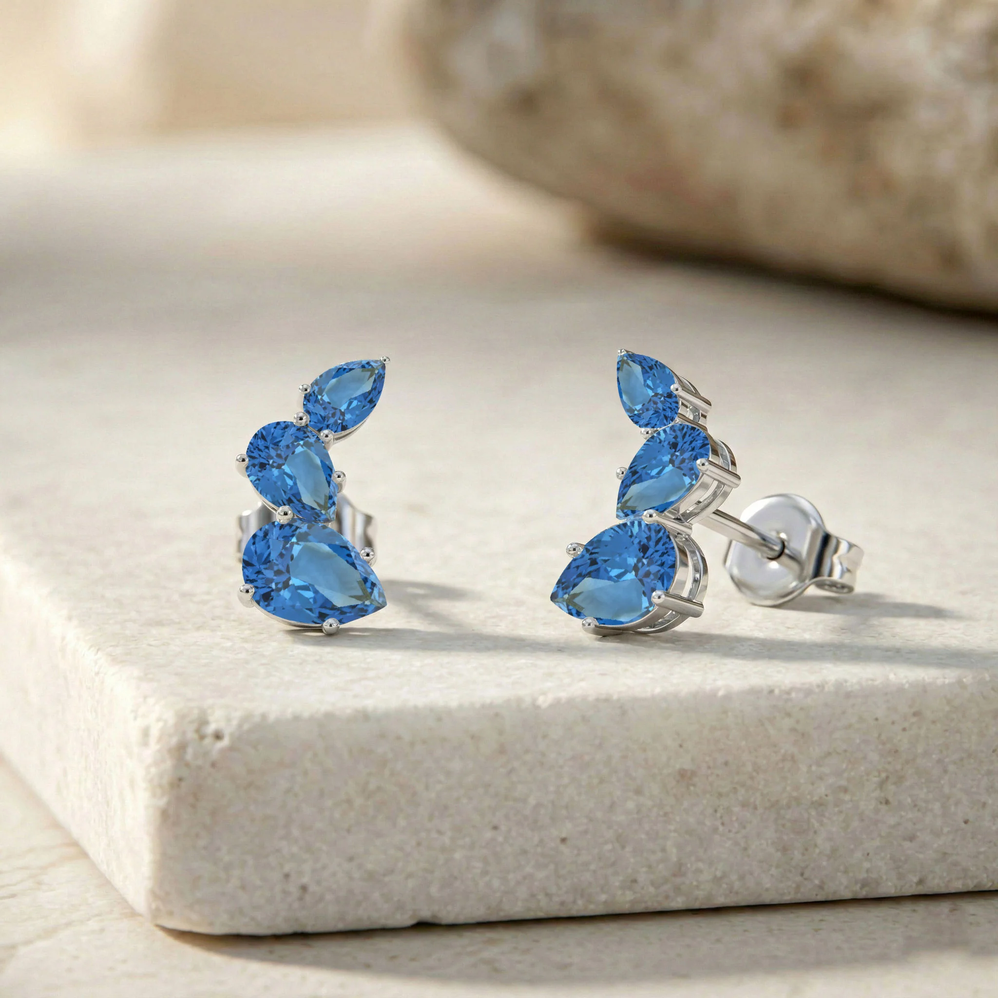 Blue Topaz Pear Stud Earrings in 925 Sterling Silver 3.30ct - Image 6