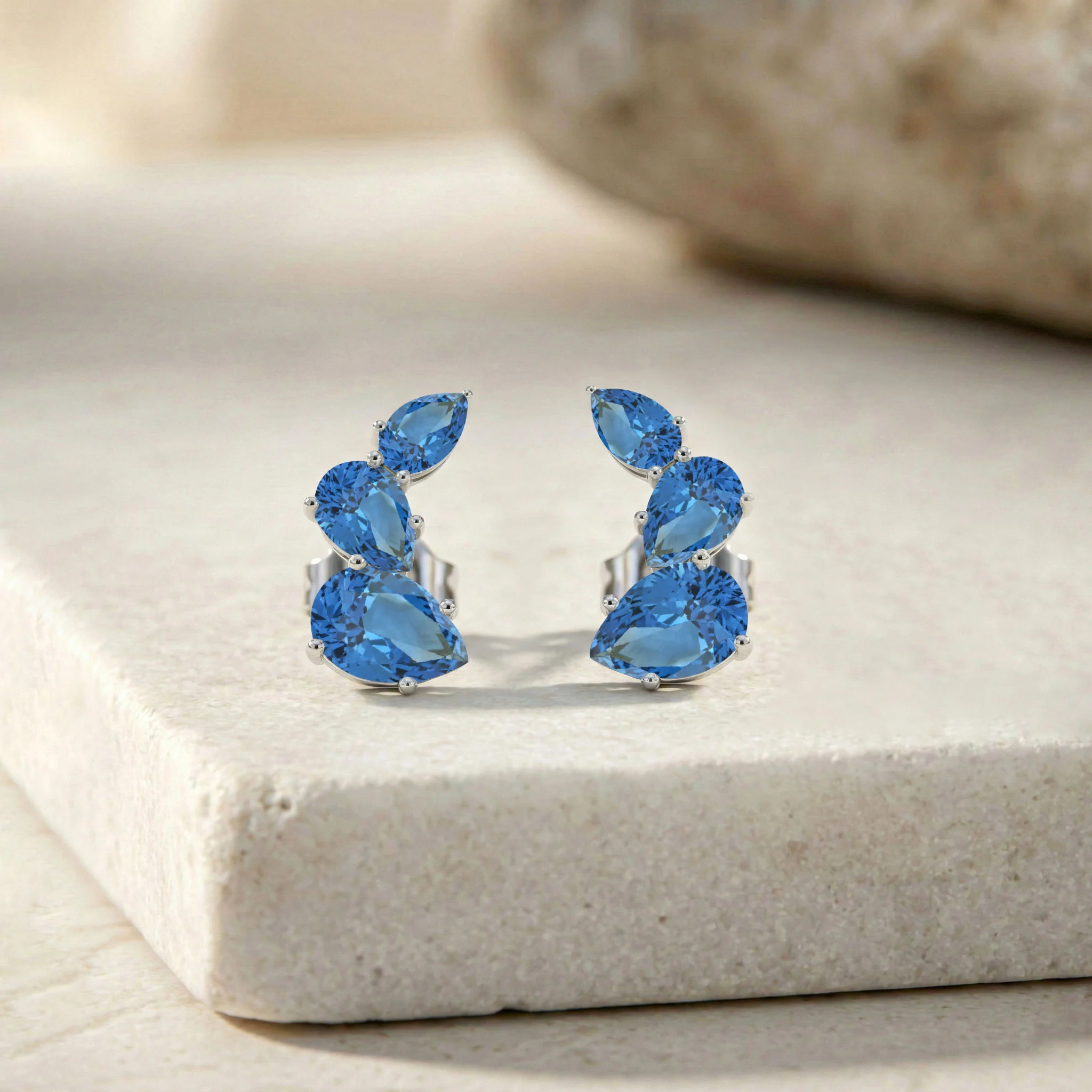 Blue Topaz Pear Stud Earrings in 925 Sterling Silver 3.30ct - Image 7