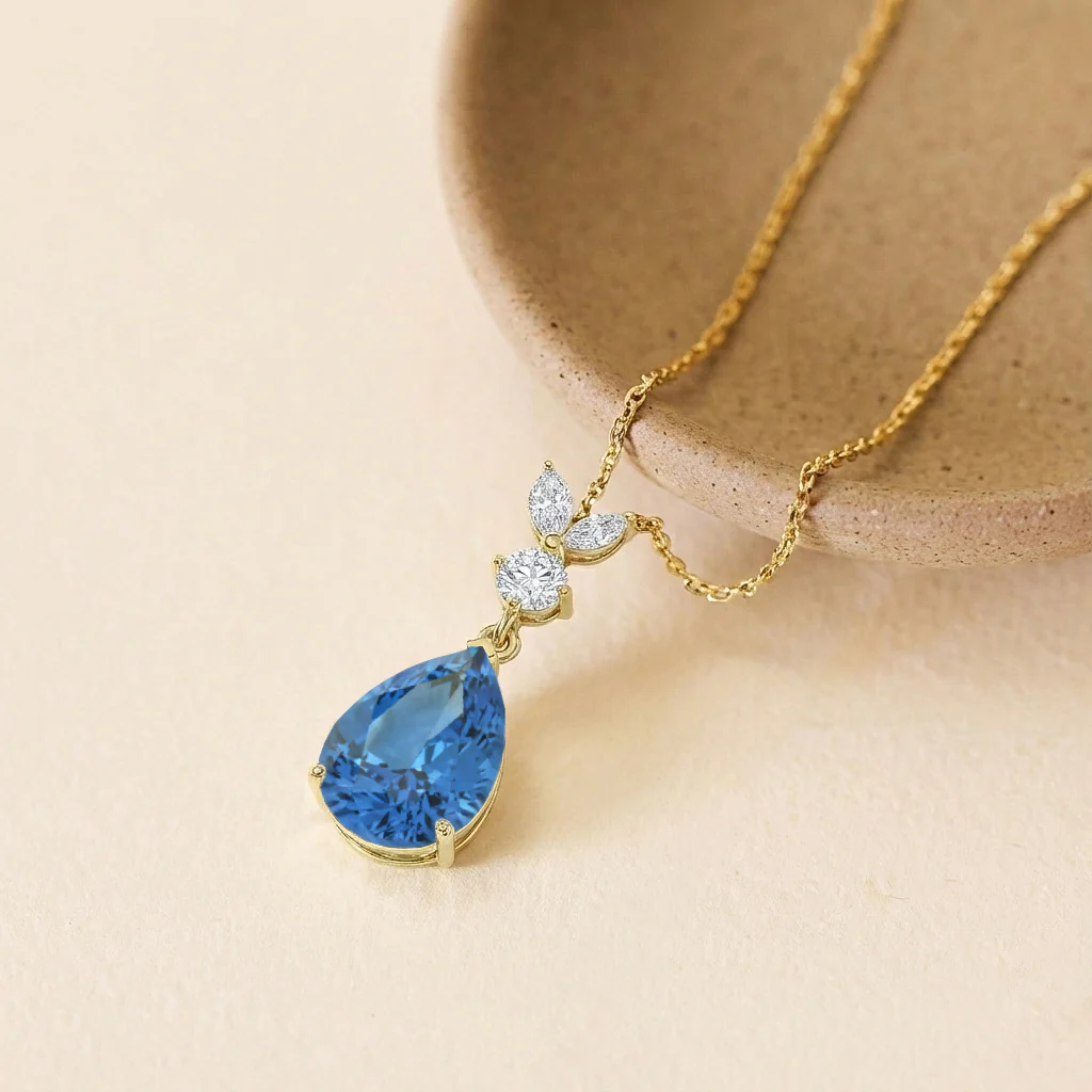 Blue Topaz Pear Teardrop Pendant Necklace in 925 Sterling Silver 1.7ct - Image 10