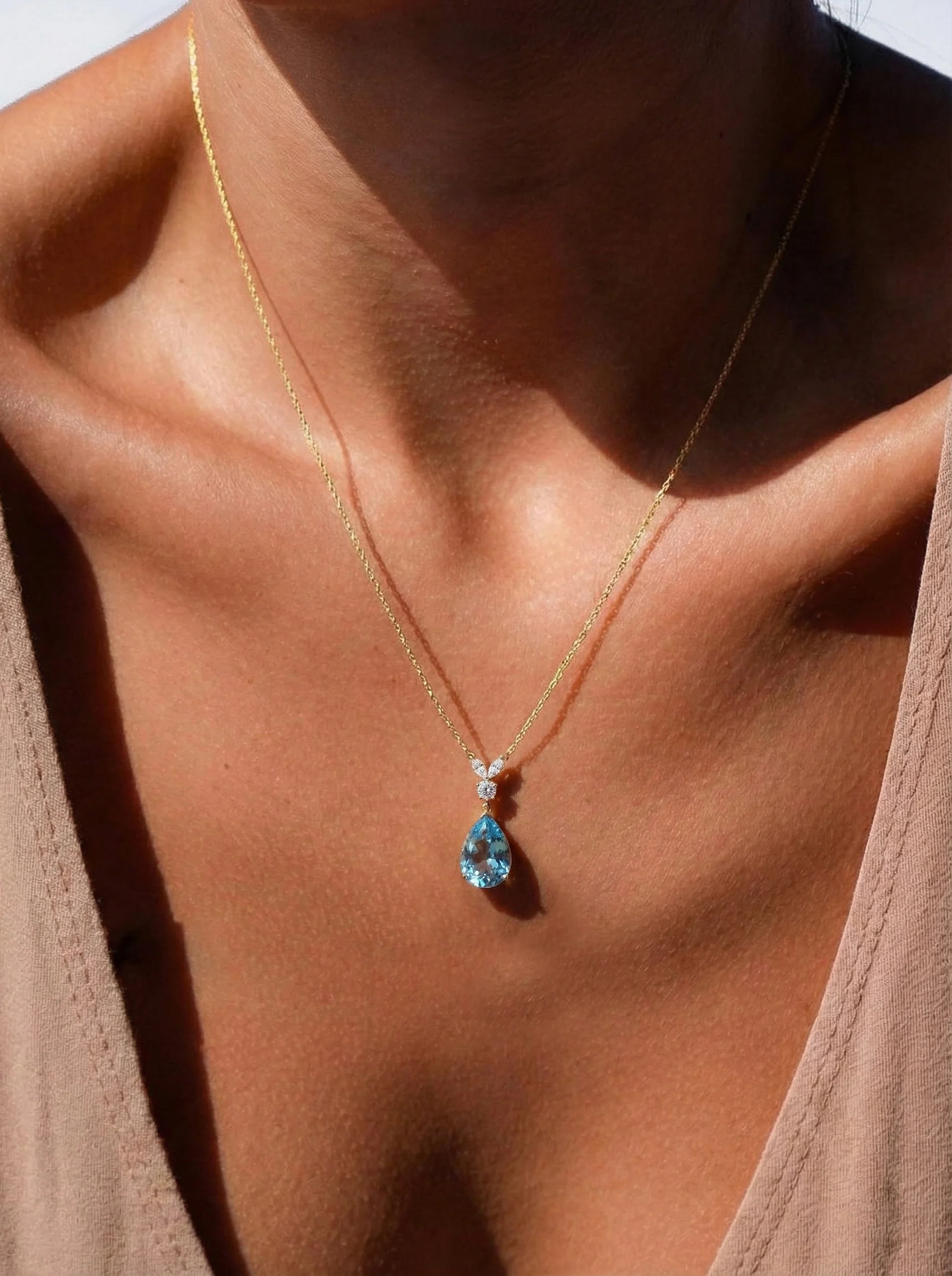 Blue Topaz Pear Teardrop Pendant Necklace in 925 Sterling Silver 1.7ct - Image 11