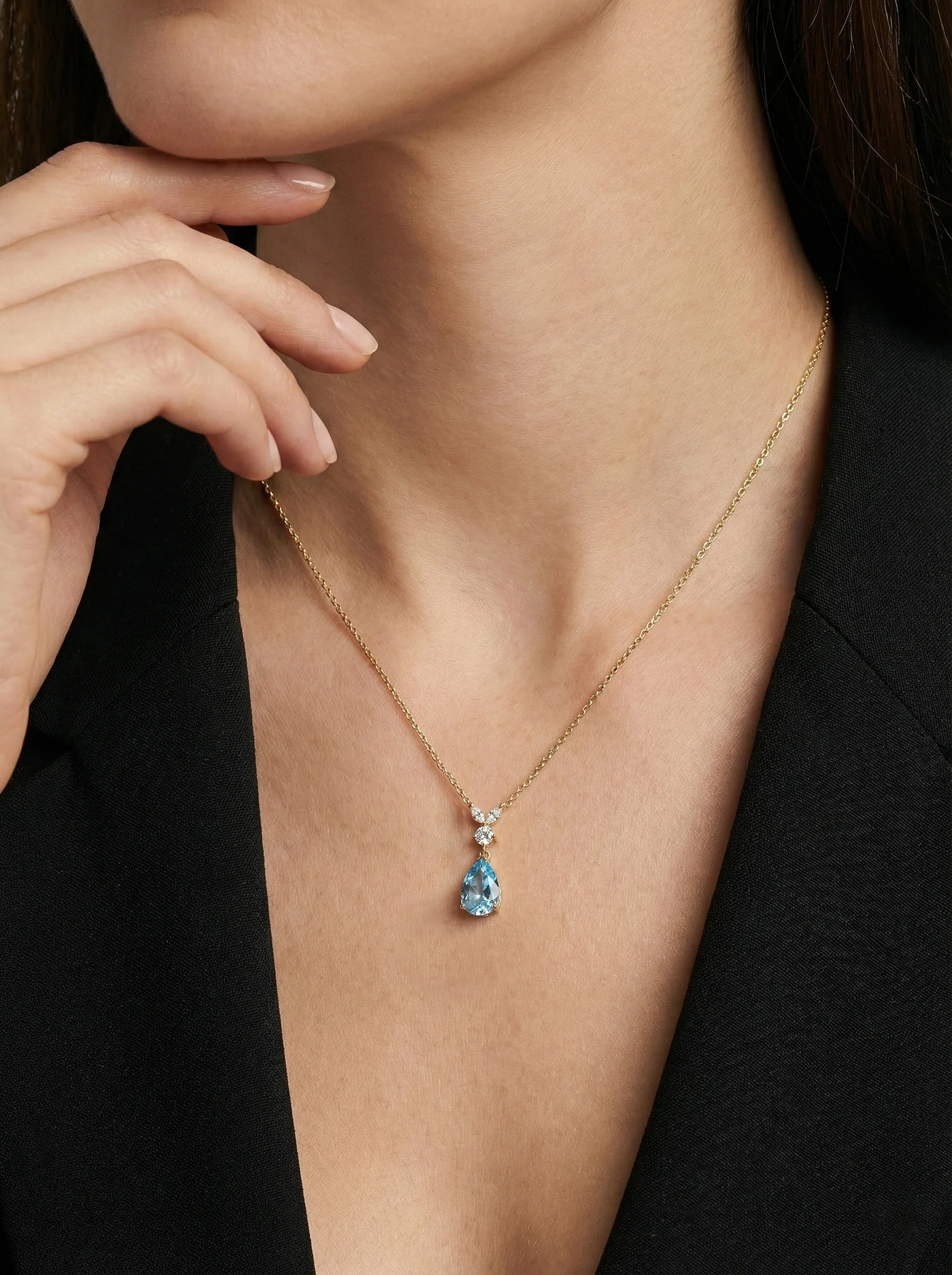 Blue Topaz Pear Teardrop Pendant Necklace in 925 Sterling Silver 1.7ct - Image 13