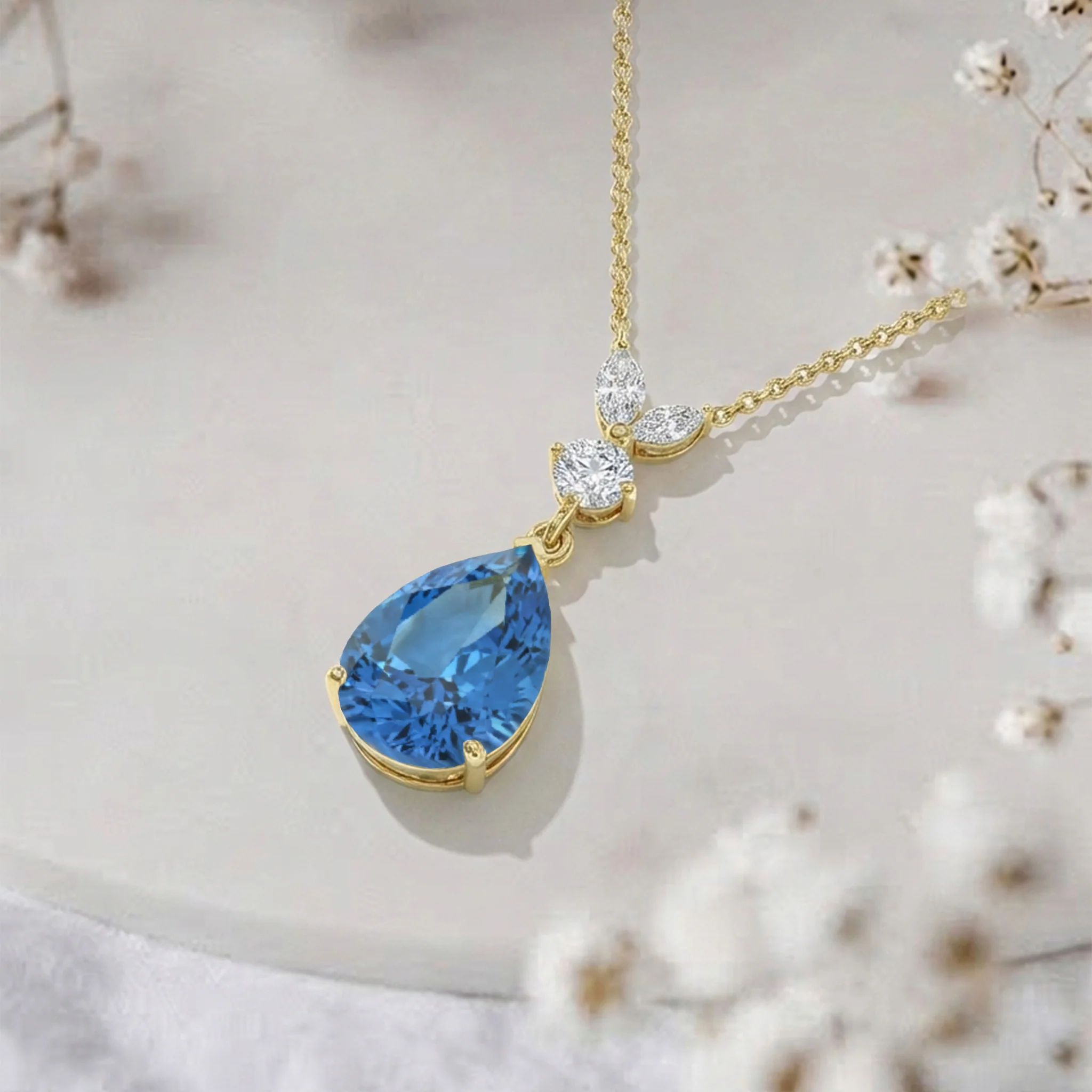 Blue Topaz Pear Teardrop Pendant Necklace in 925 Sterling Silver 1.7ct - Image 9